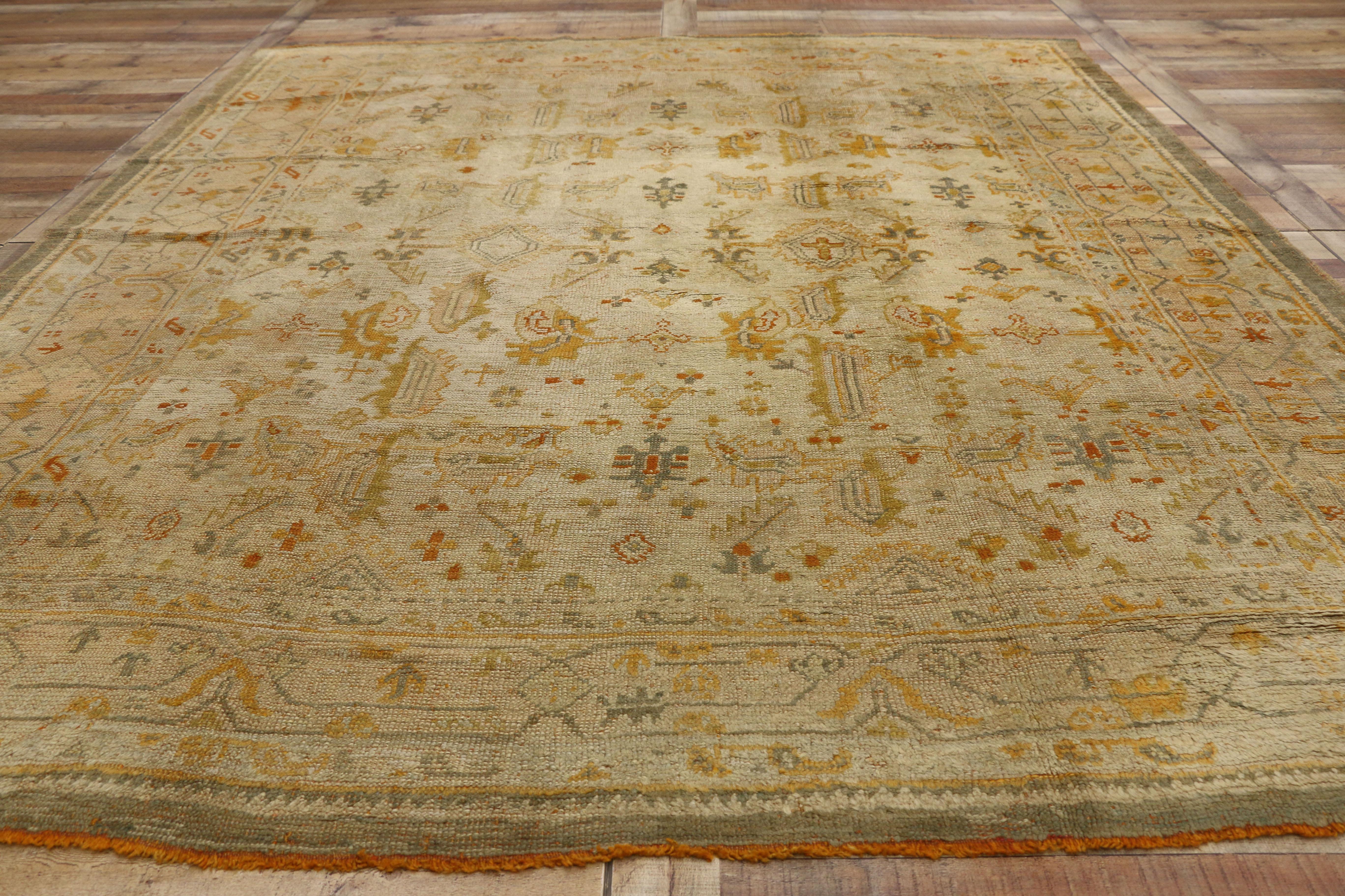 Antique Turkish Oushak Angora Wool Rug with Georgian Chippendale Style For Sale 1