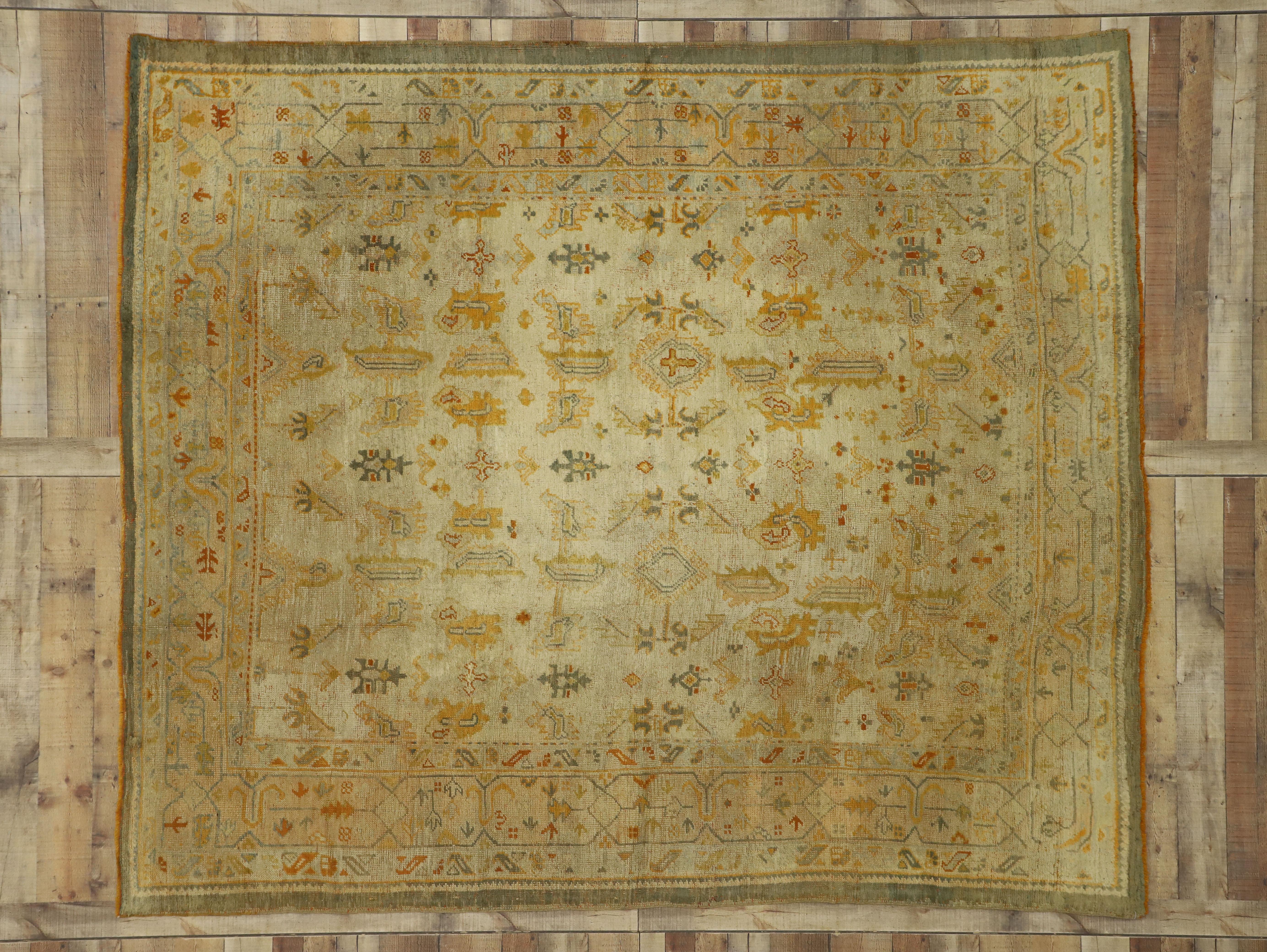 Antique Turkish Oushak Angora Wool Rug with Georgian Chippendale Style For Sale 2