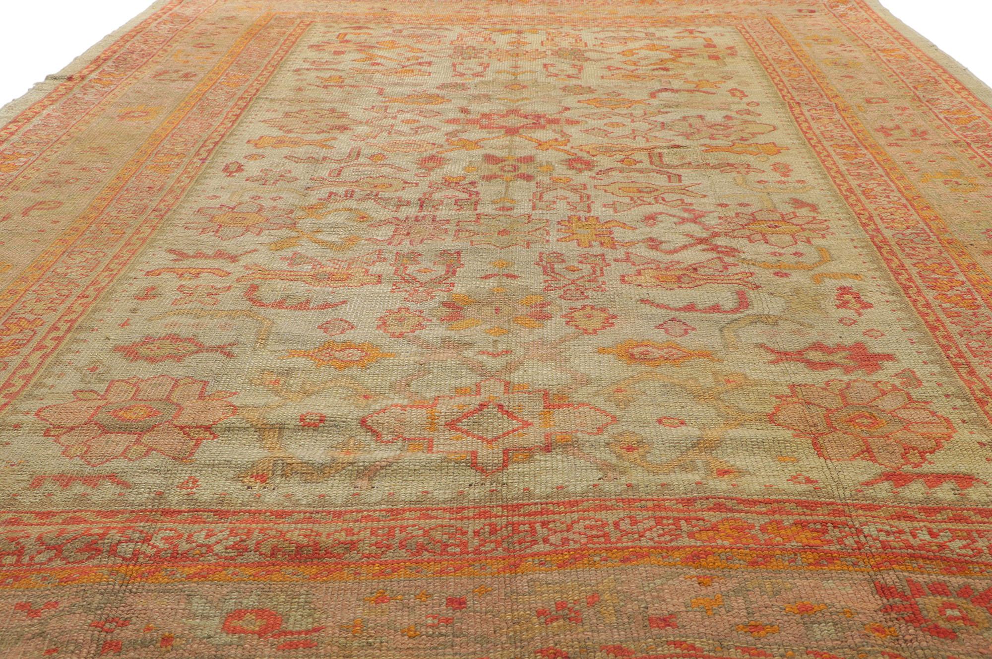 Hand-Knotted Late 19th Century Antique Turkish Oushak Area Rug For Sale