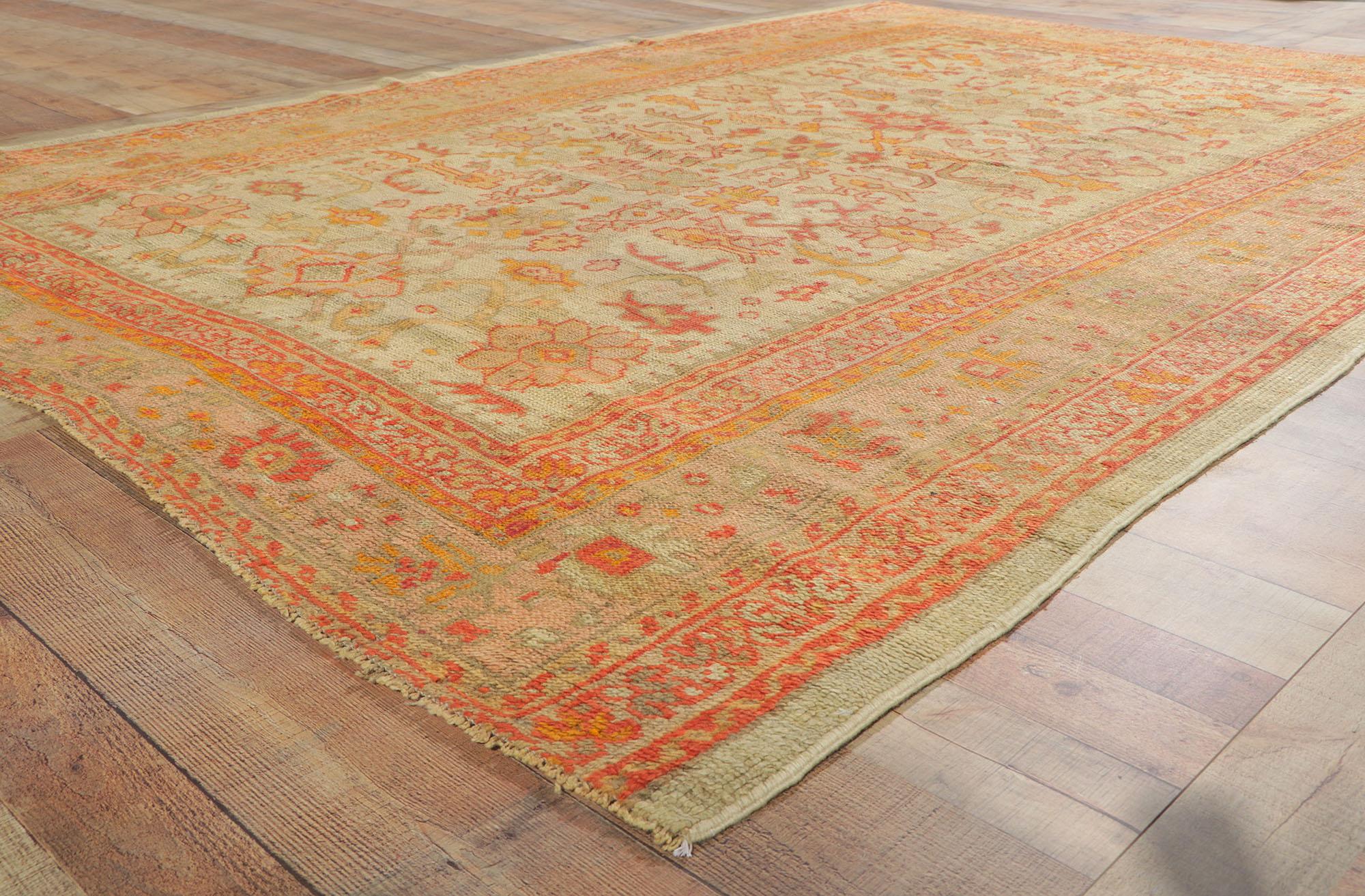 Wool Late 19th Century Antique Turkish Oushak Area Rug For Sale