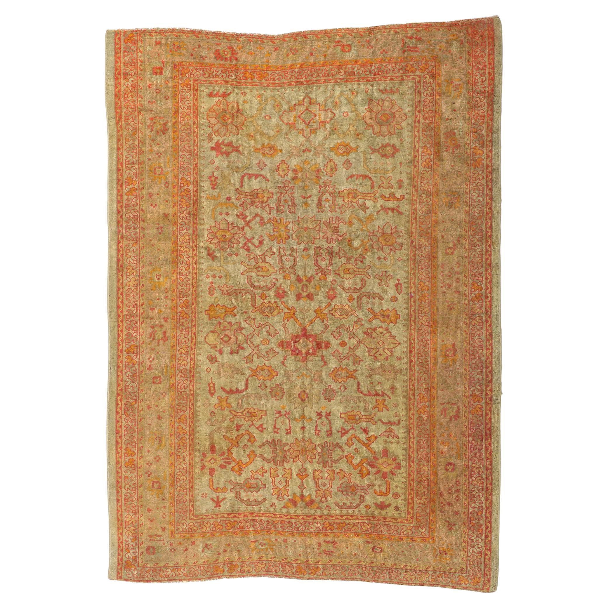 Antiker türkischer Oushak-Teppich aus dem späten 19. Jahrhundert