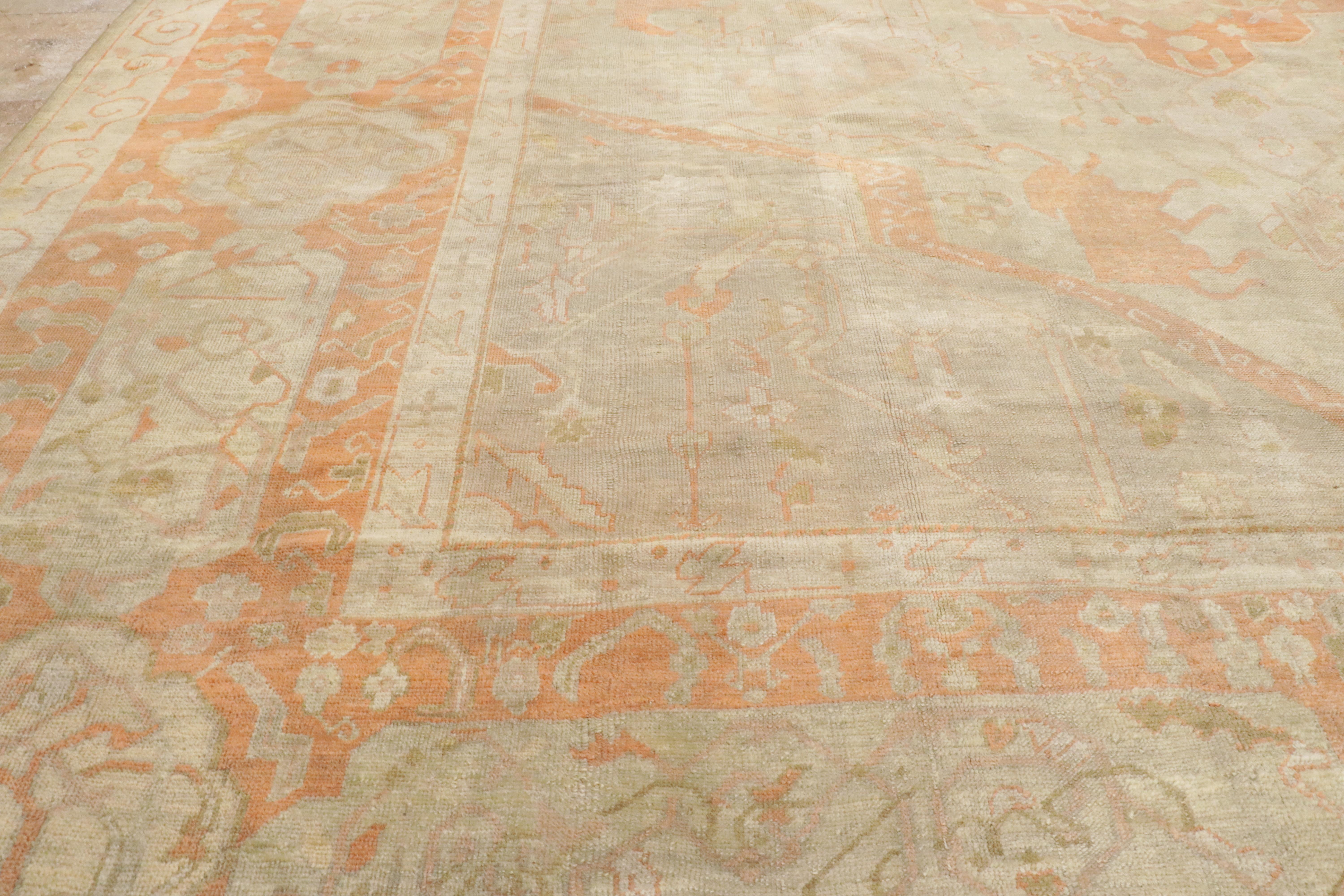 Late 19th Century Antique Turkish Hunting Oushak Carpet with Traditional Style For Sale 10