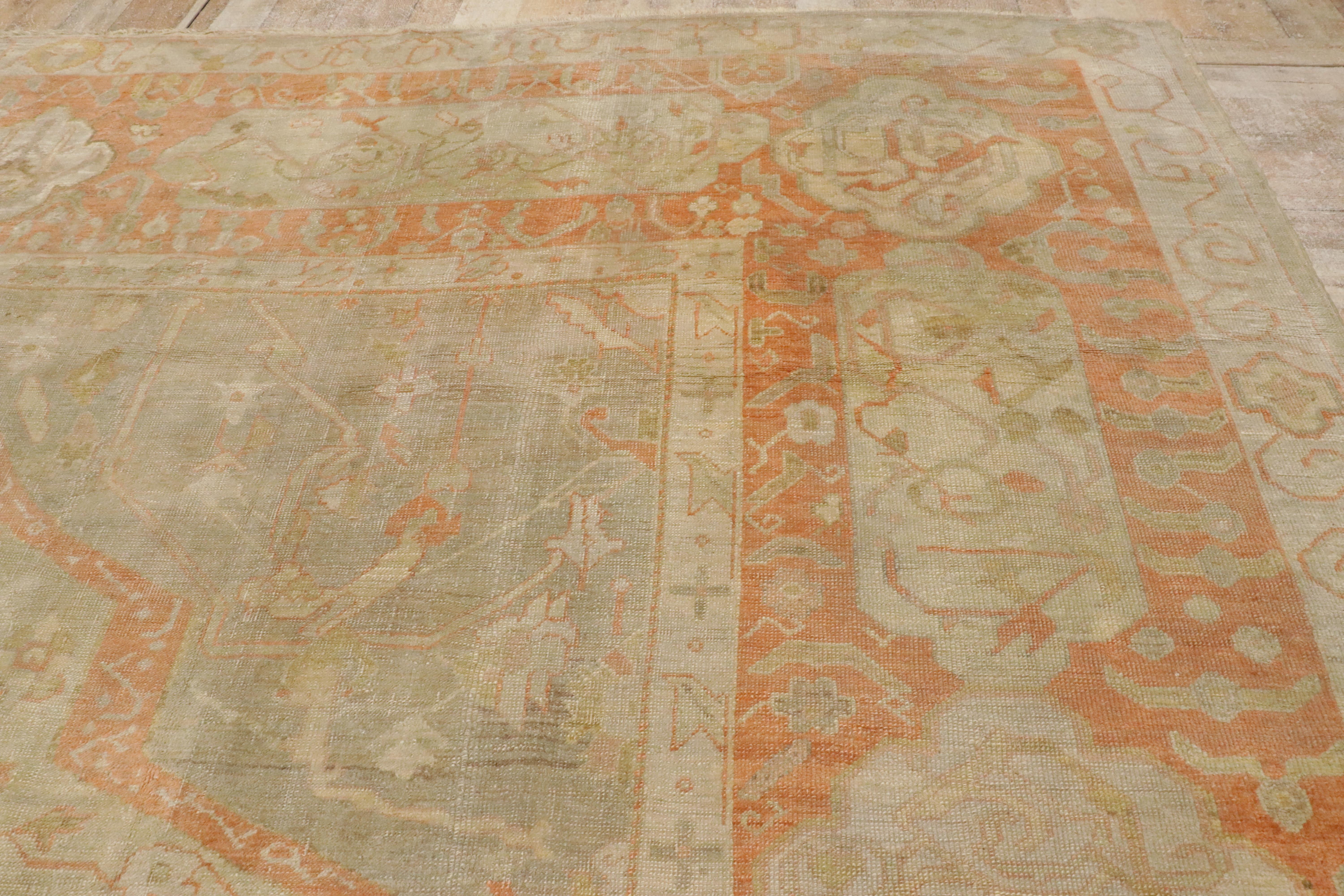 Late 19th Century Antique Turkish Hunting Oushak Carpet with Traditional Style For Sale 11