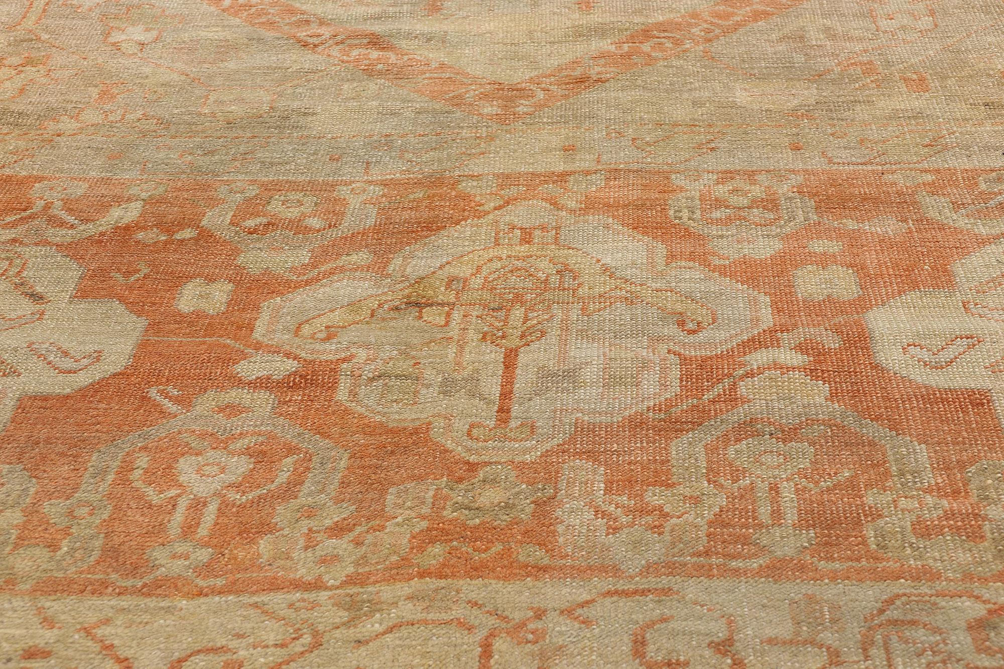 Wool Late 19th Century Antique Turkish Hunting Oushak Carpet with Traditional Style For Sale