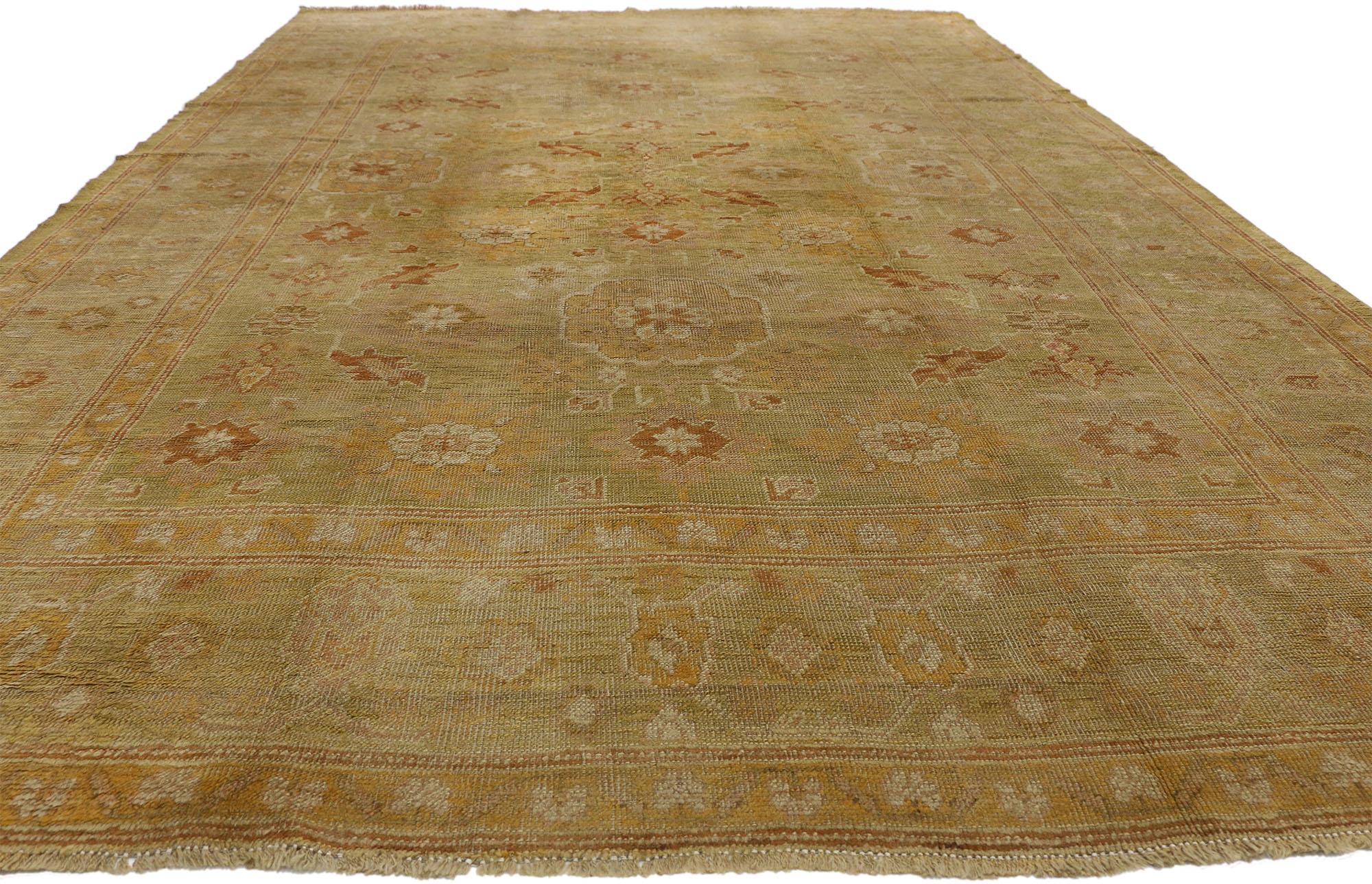 Hand-Knotted Late 19th-Century Antique Turkish Oushak Rug with English Cottage Style For Sale