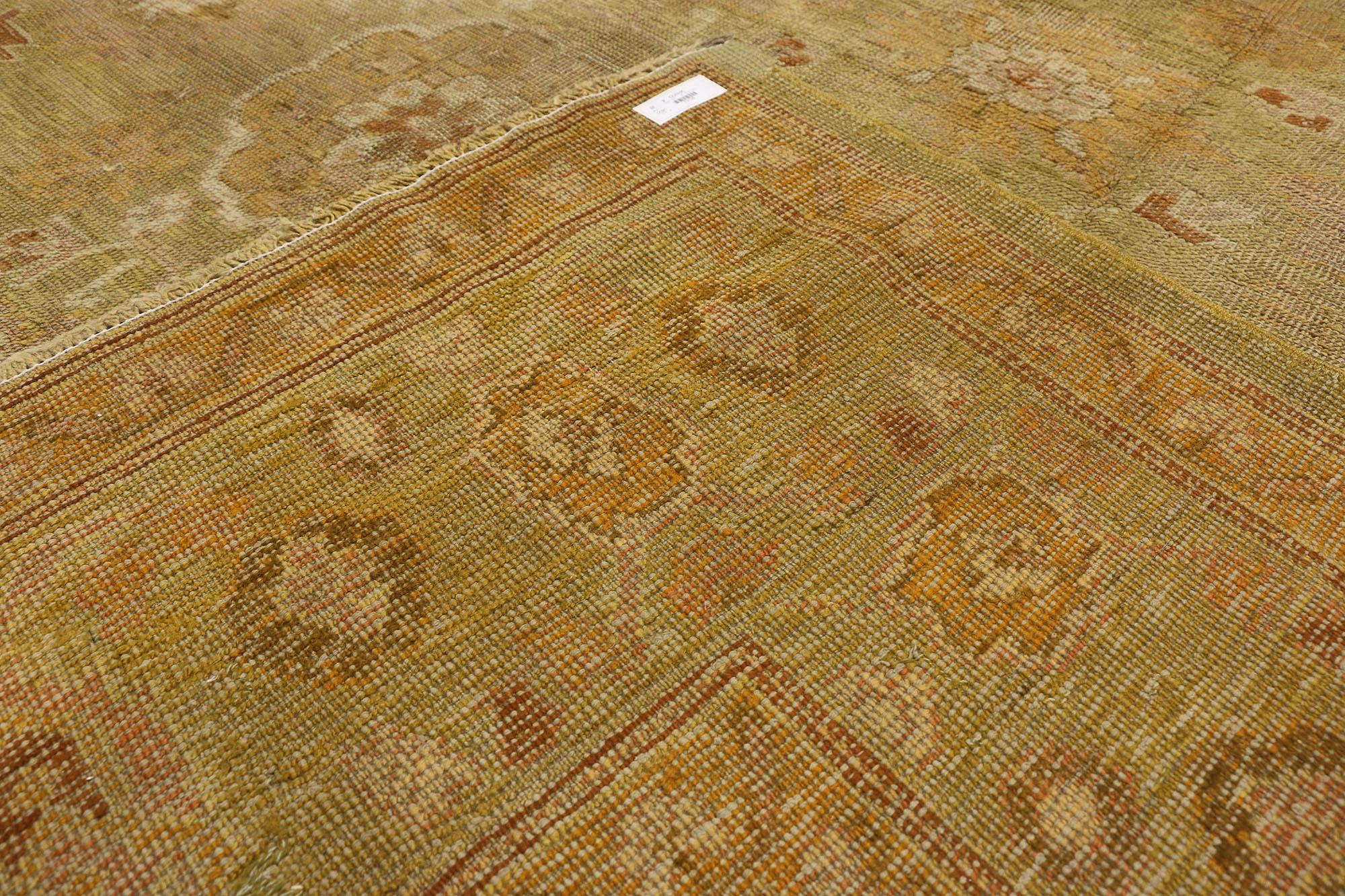 19th Century Late 19th-Century Antique Turkish Oushak Rug with English Cottage Style For Sale