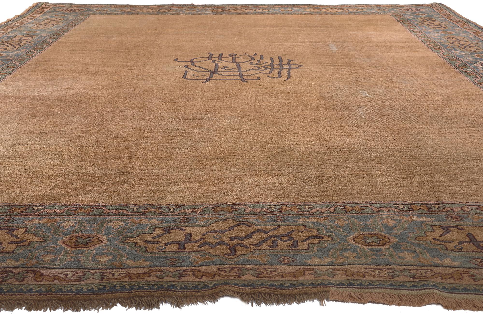 Turc Fin du 19e siècle, ancien tapis turc Oushak avec calligraphie islamique en vente