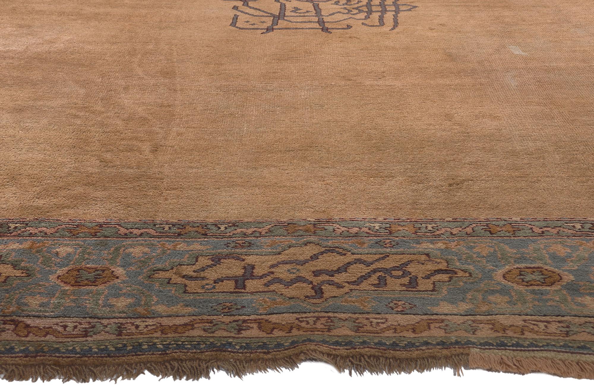 Noué à la main Fin du 19e siècle, ancien tapis turc Oushak avec calligraphie islamique en vente
