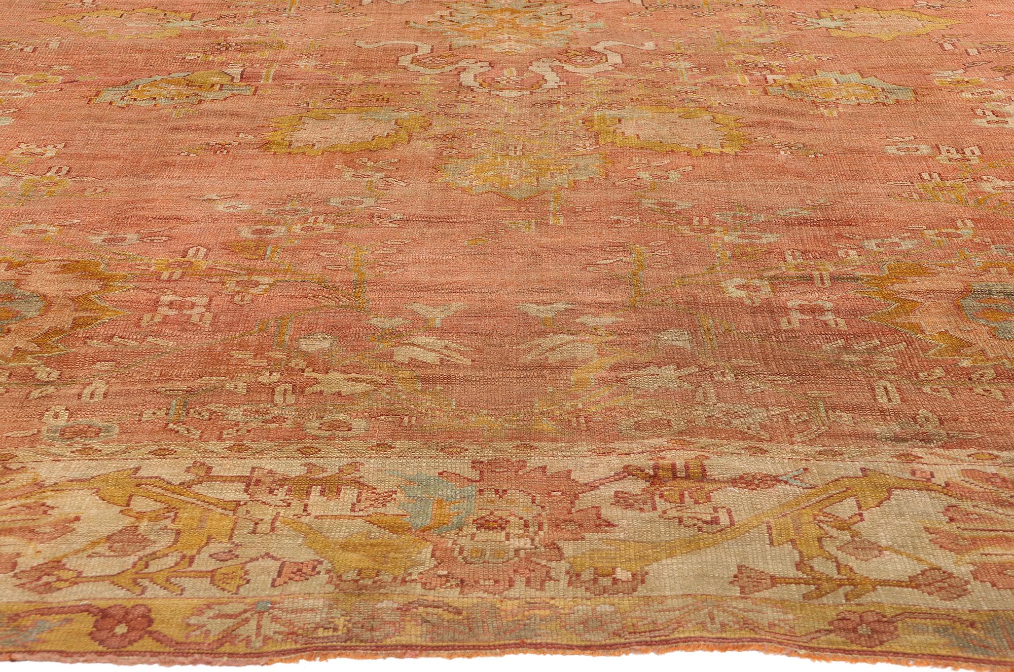 Hand-Knotted Late 19th Century Antique Turkish Oushak Rug with Modern Style For Sale