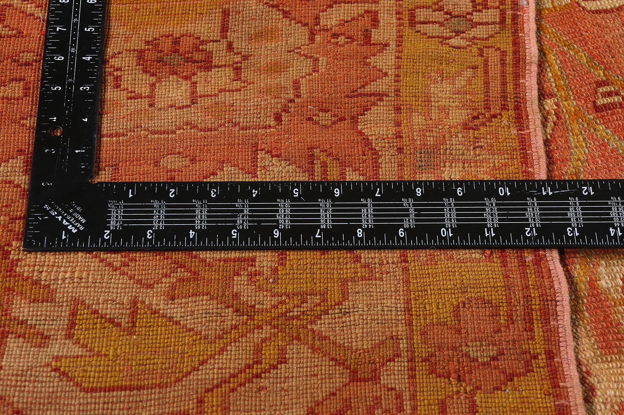 Wool Late 19th Century Antique Turkish Oushak Rug with Modern Style For Sale