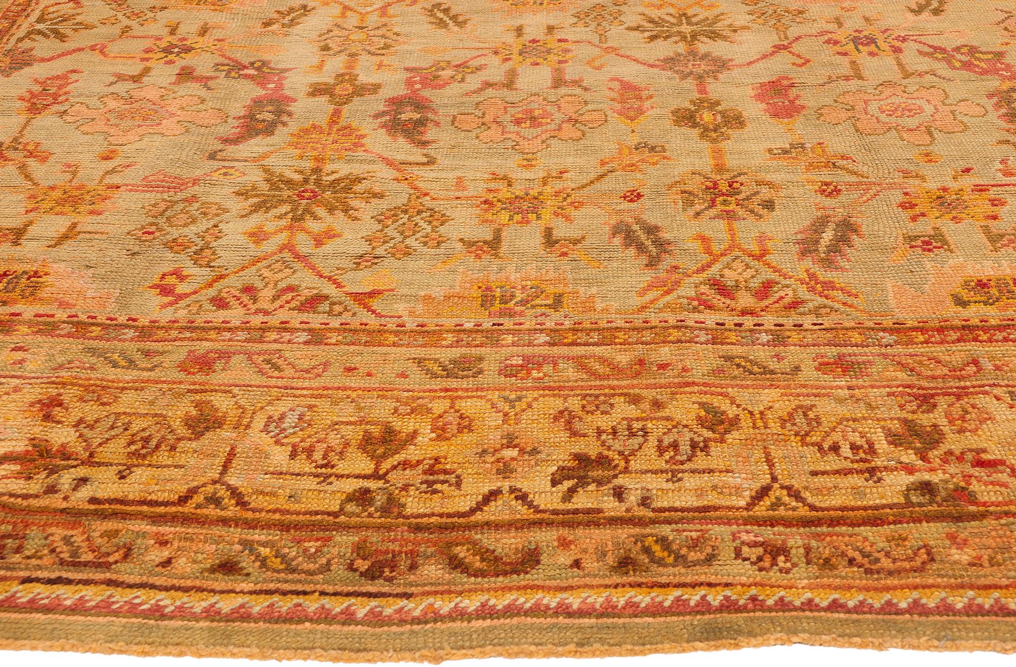 Hand-Knotted Late 19th Century Antique Turkish Oushak Rug with Modern Style For Sale