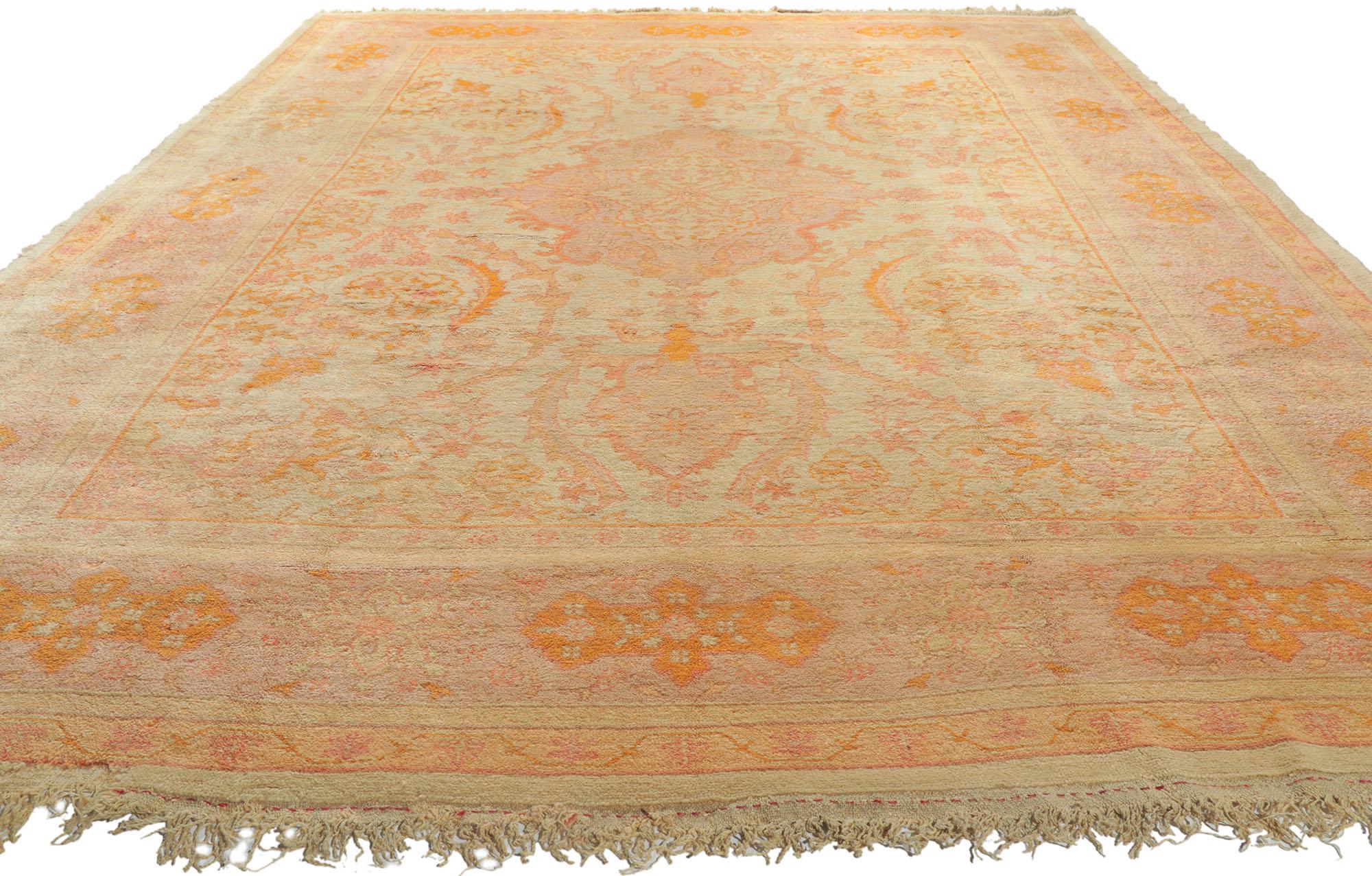 Hand-Knotted Late 19th Century Antique Turkish Oushak Rug with Soft Colors For Sale