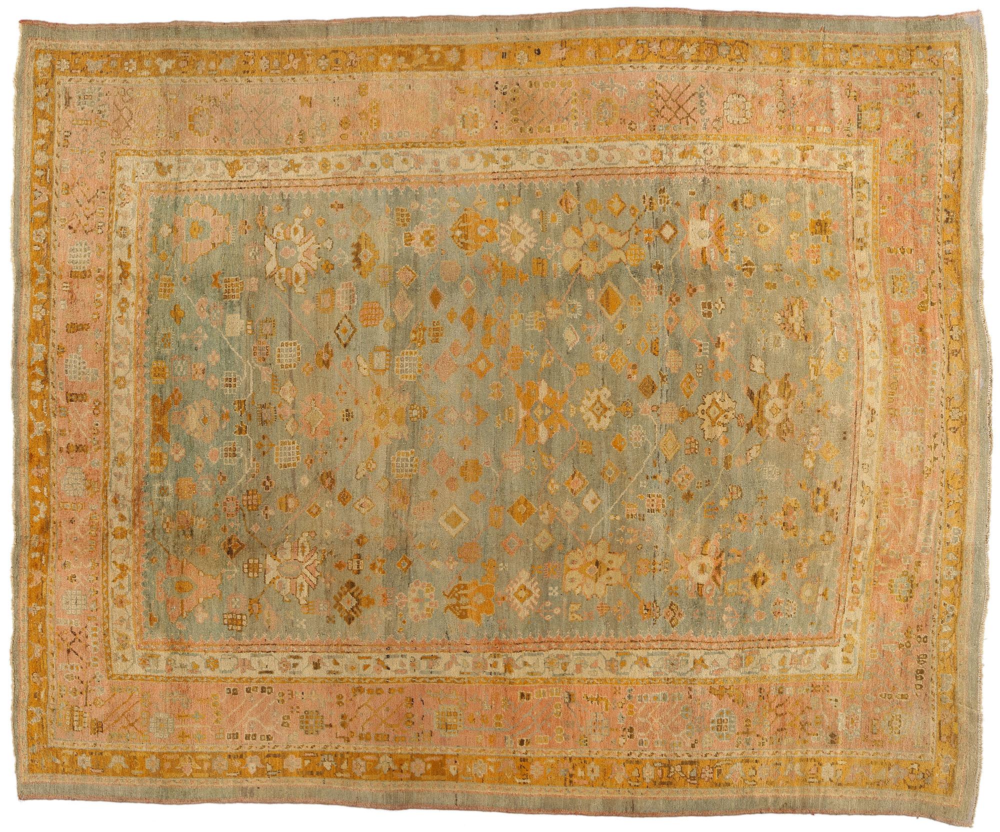 Late 19th Century Antique Turkish Oushak Rug with Time-Softened Colors For Sale 5