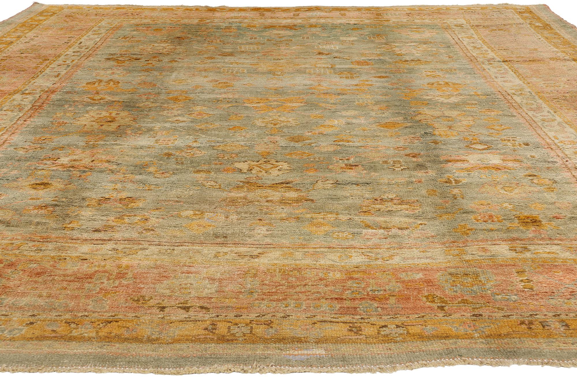 Hand-Knotted Late 19th Century Antique Turkish Oushak Rug with Time-Softened Colors For Sale