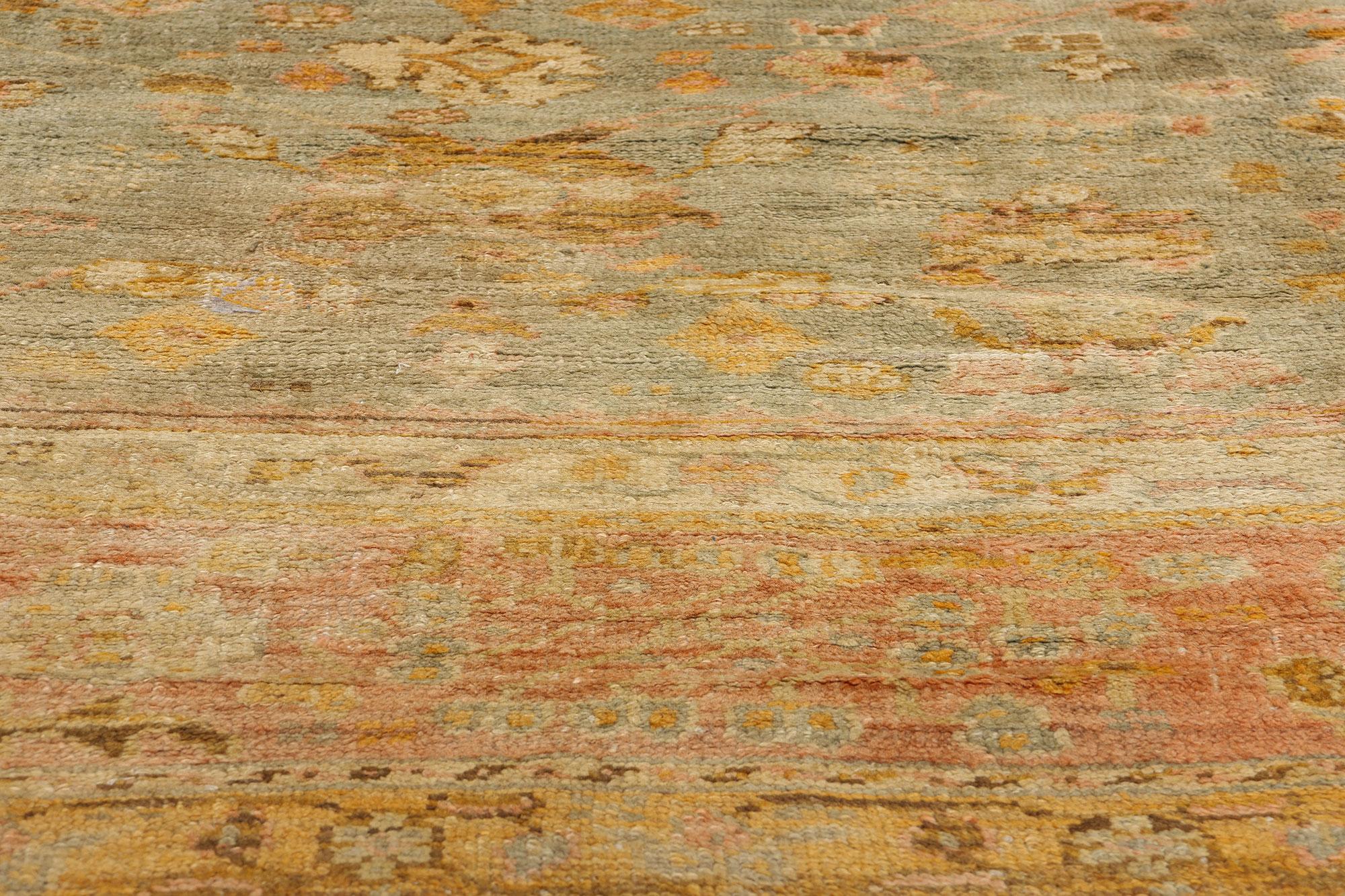 Wool Late 19th Century Antique Turkish Oushak Rug with Time-Softened Colors For Sale