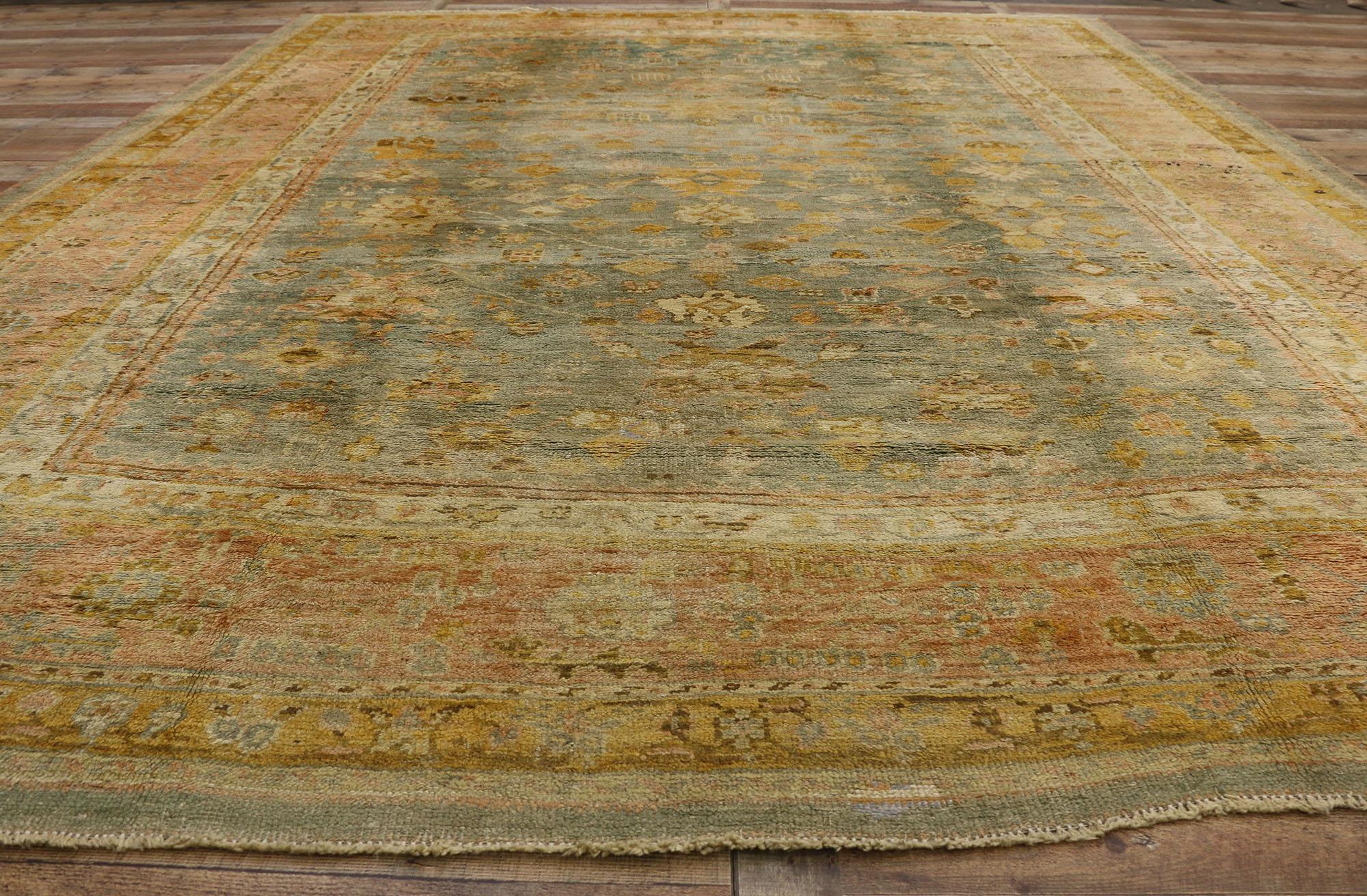 Late 19th Century Antique Turkish Oushak Rug with Time-Softened Colors For Sale 2