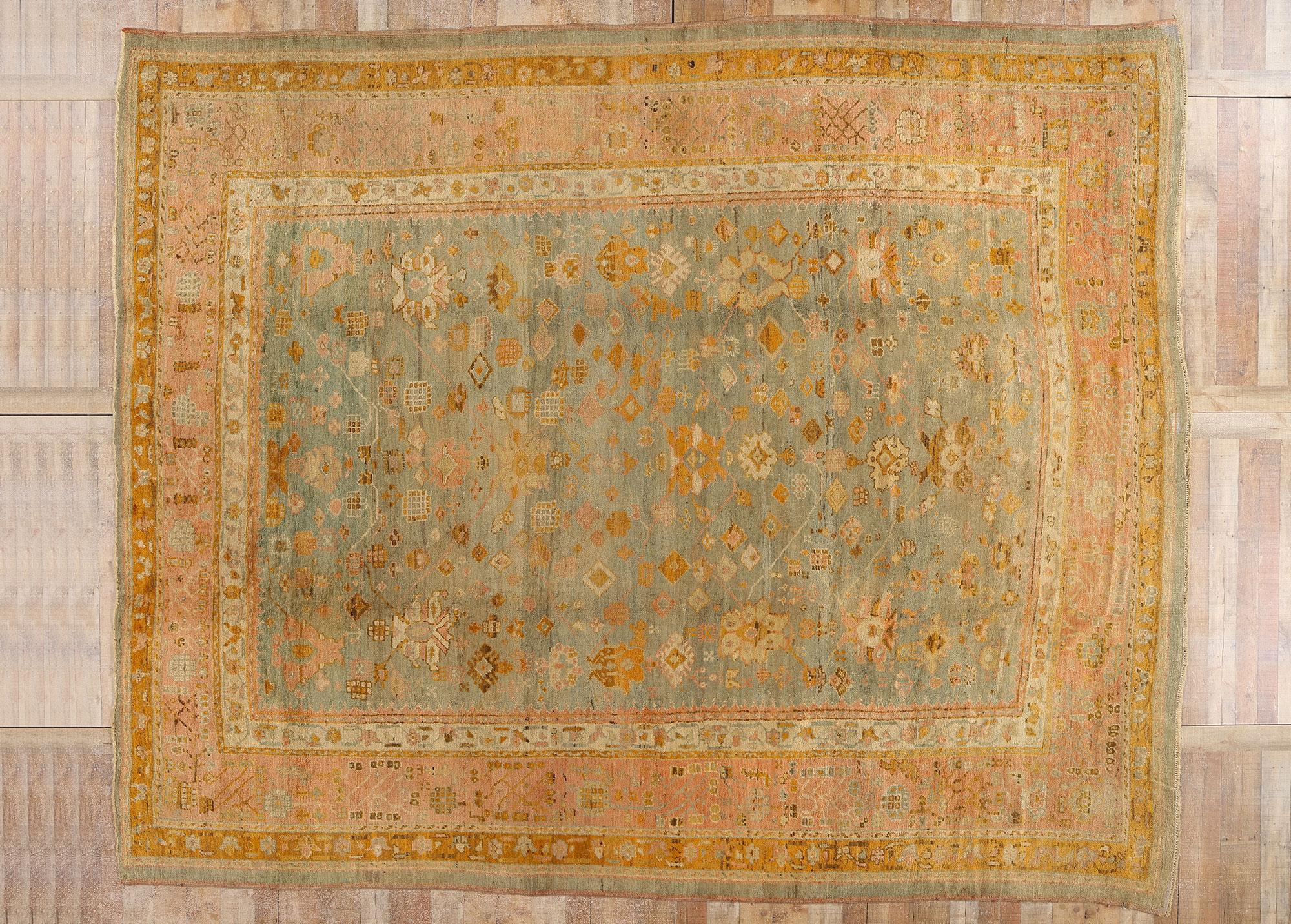 Late 19th Century Antique Turkish Oushak Rug with Time-Softened Colors For Sale 4
