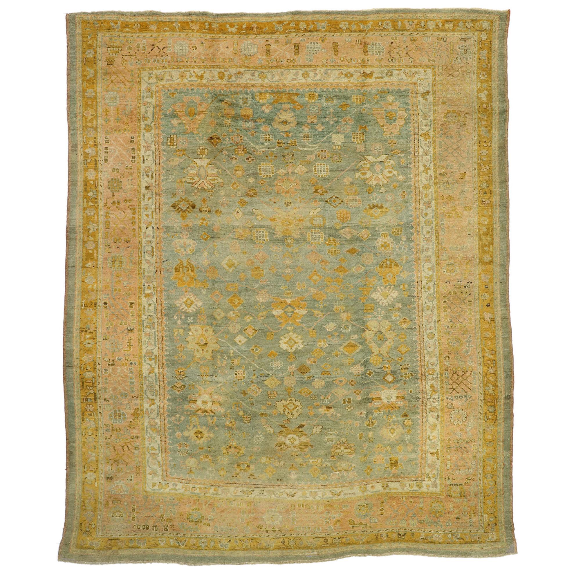 Late 19th Century Antique Turkish Oushak Rug with Time-Softened Colors For Sale