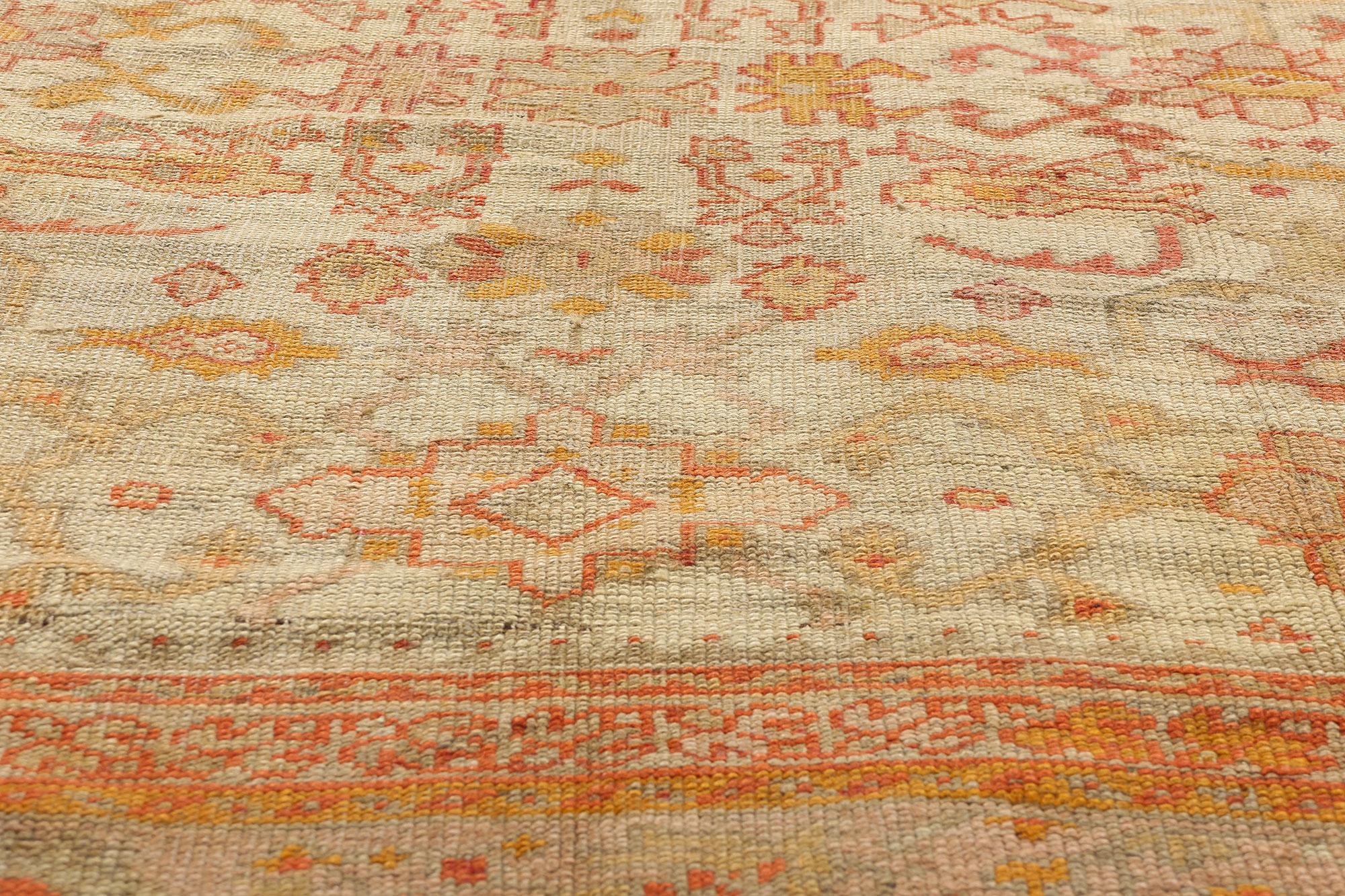 Hand-Knotted Late 19th Century Turkish Oushak Rug with Traditional Style For Sale