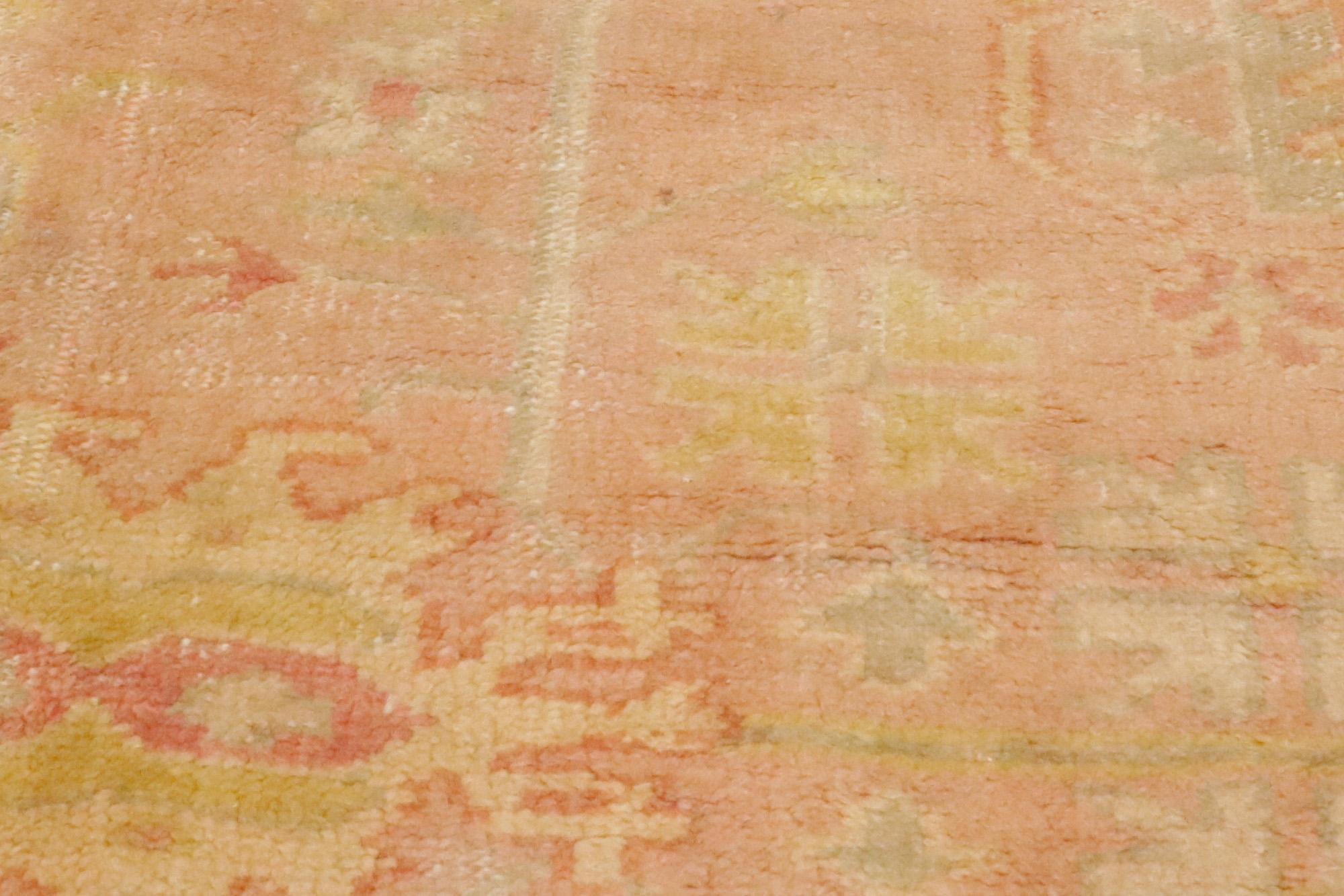 73159 Late 19th Century Antique Turkish Oushak Rug, 10'01 x 13'09. Steeped in the golden legacy of Anatolian artistry, this exquisite, hand-knotted wool antique Turkish Oushak rug from the Late 19th Century is a celebration of timeless allure and