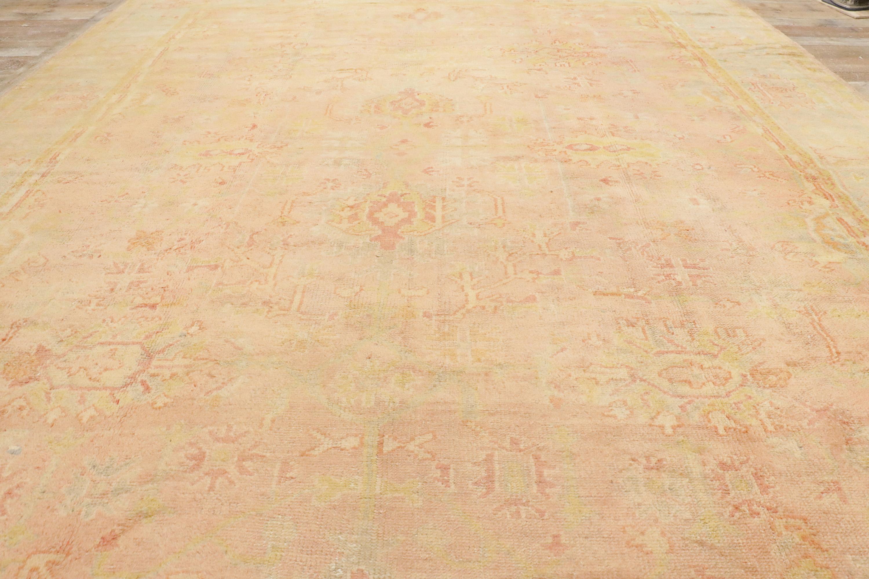 Aesthetic Movement Late 19th Century Turkish Oushak Rug with Traditional Style For Sale
