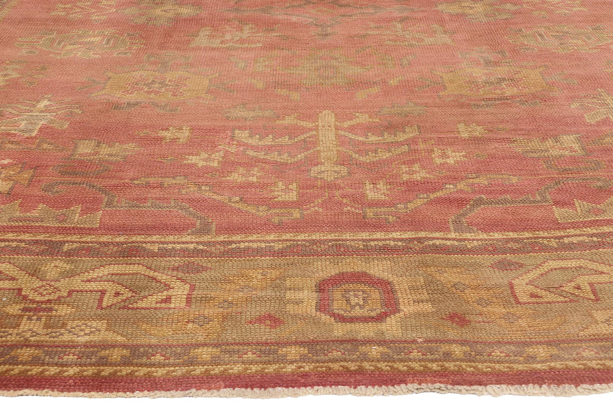 Hand-Knotted Late 19th Century Antique Turkish Oushak Rug with Traditional Style For Sale