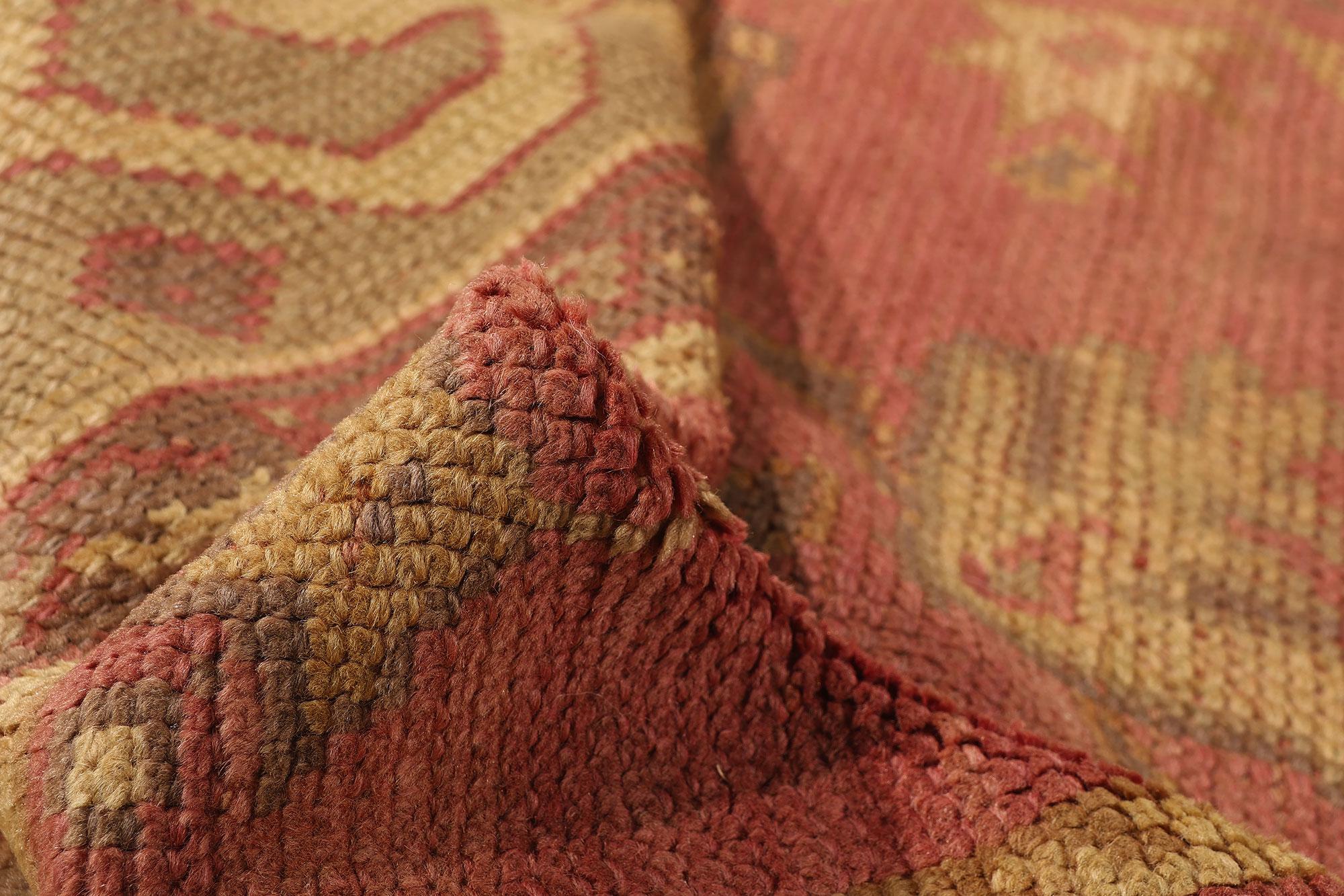 Wool Late 19th Century Antique Turkish Oushak Rug with Traditional Style For Sale