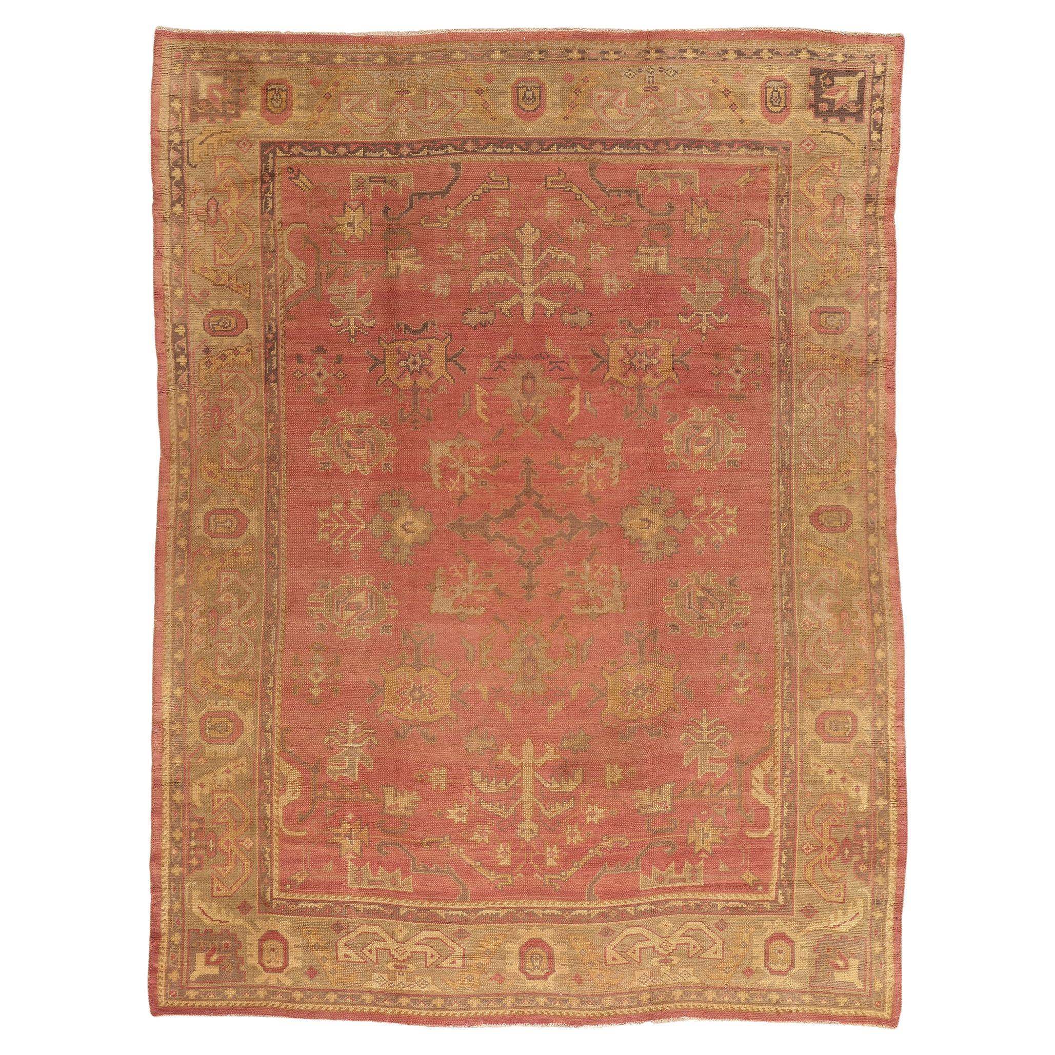 Late 19th Century Antique Turkish Oushak Rug with Traditional Style For Sale