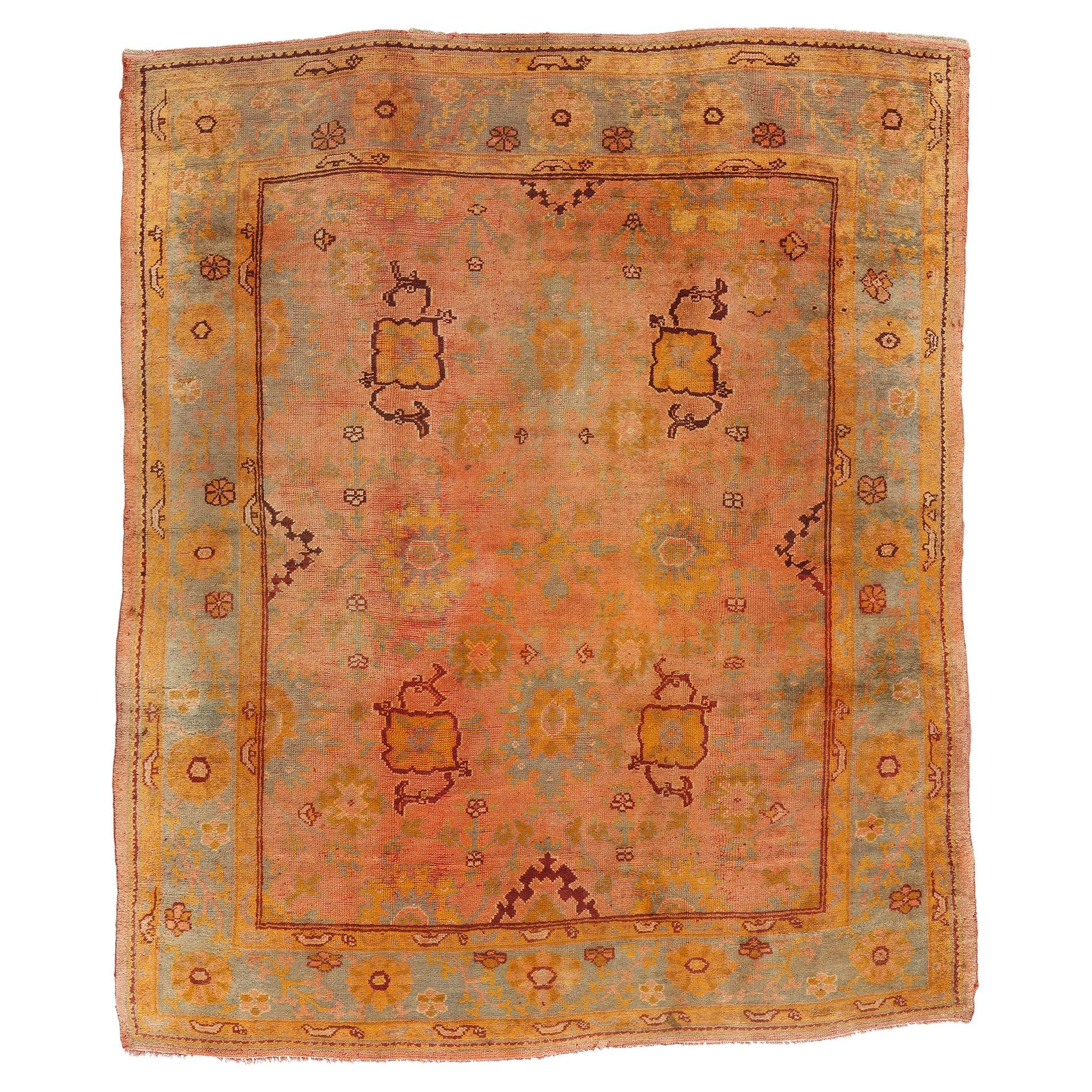 Late 19th Century Antique Turkish Oushak Rug with Traditional Style