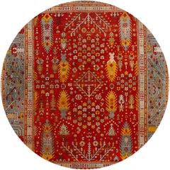 Antique Turkish Oushak Wool Rug, Hand-Knotted, Red Field, Circa 1890