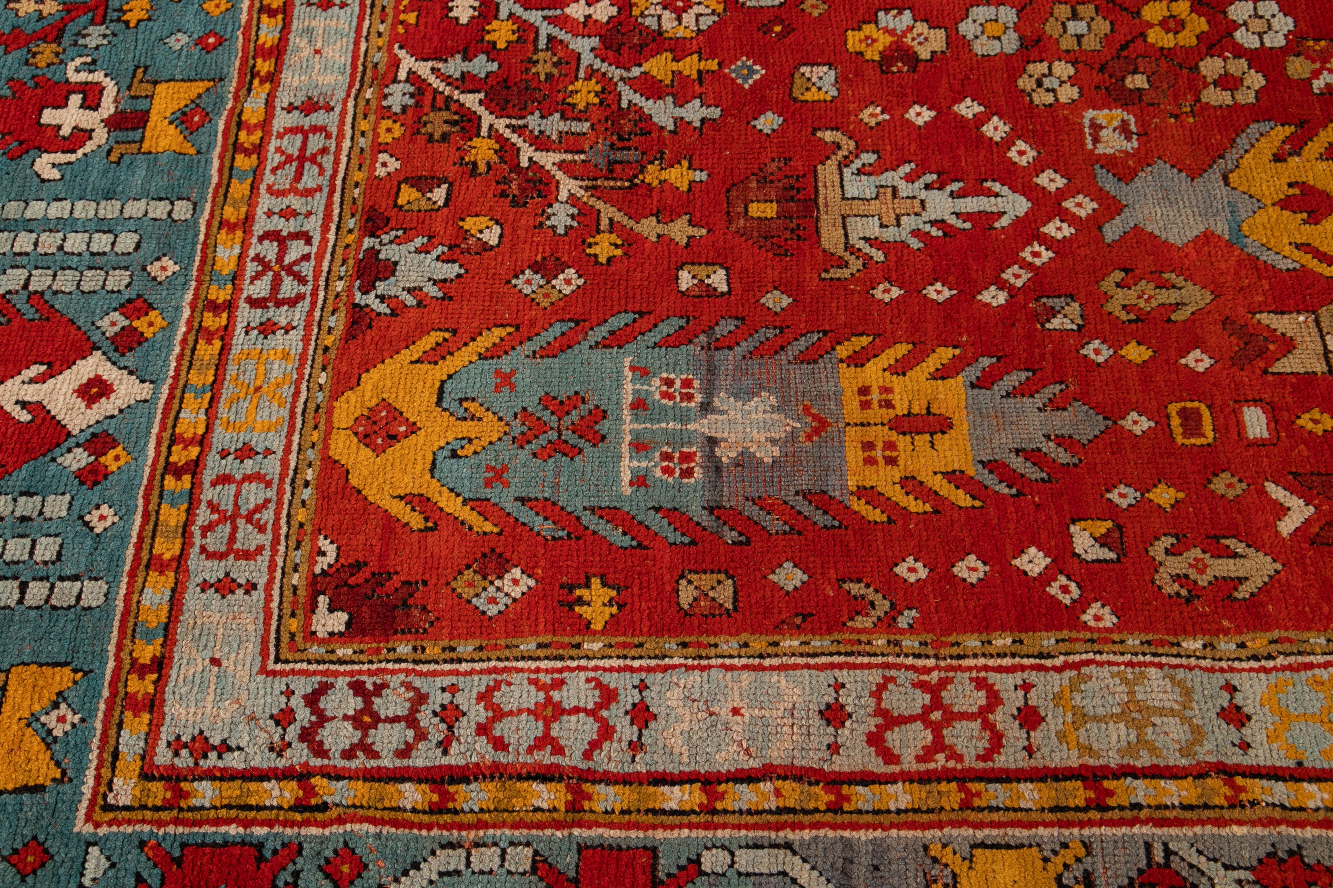 Laine Tapis turc ancien en laine Oushak de la fin du 19e siècle en vente