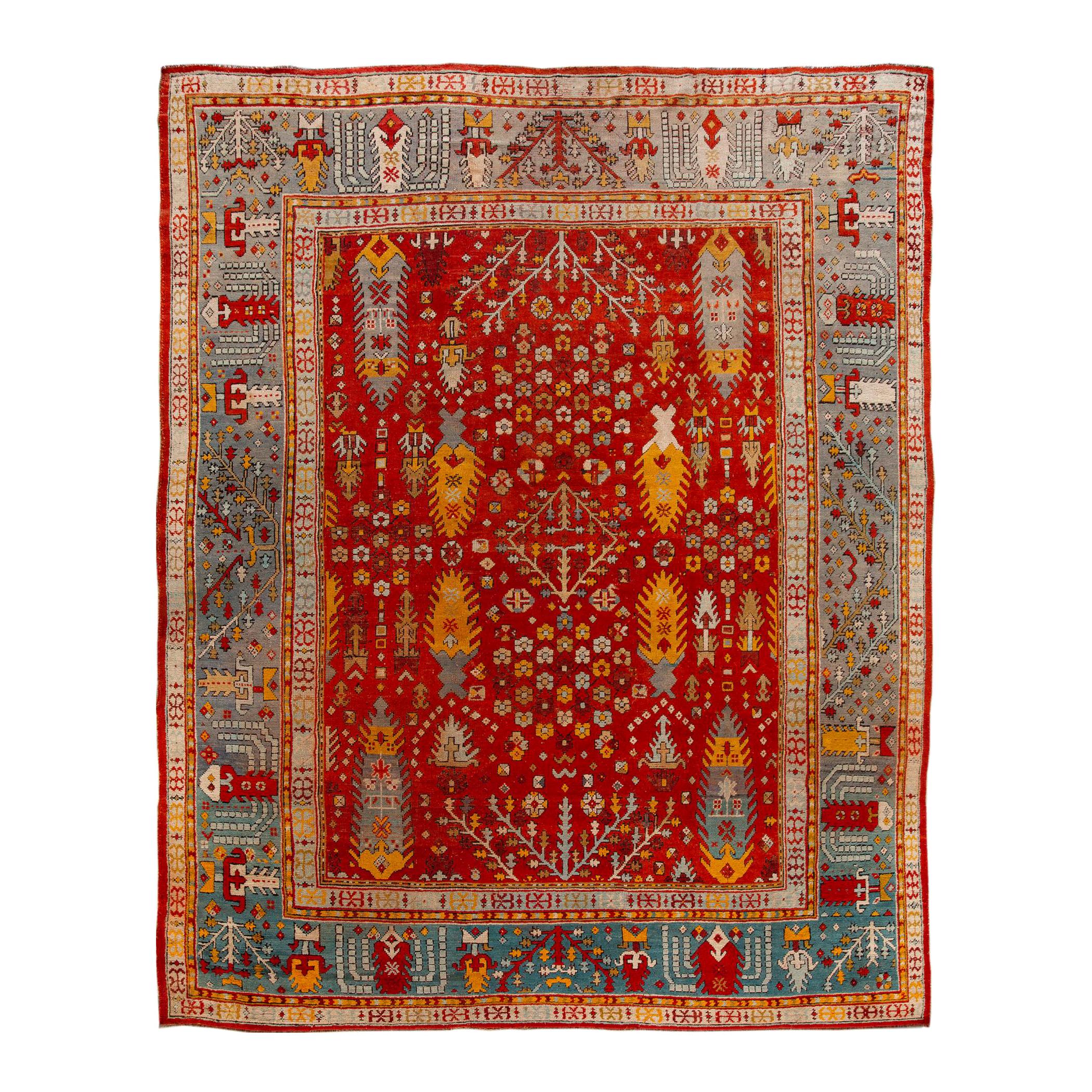 Late 19th Century Antique Turkish Oushak Wool Rug For Sale
