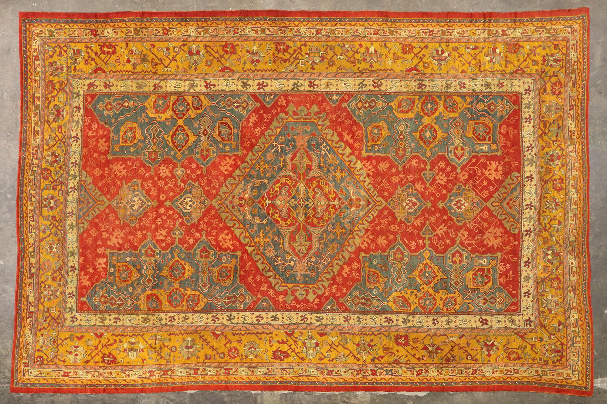 Late 19th Century Antique Turkish Smyrna Oushak Rug,  12'06 x 18'08 For Sale 3