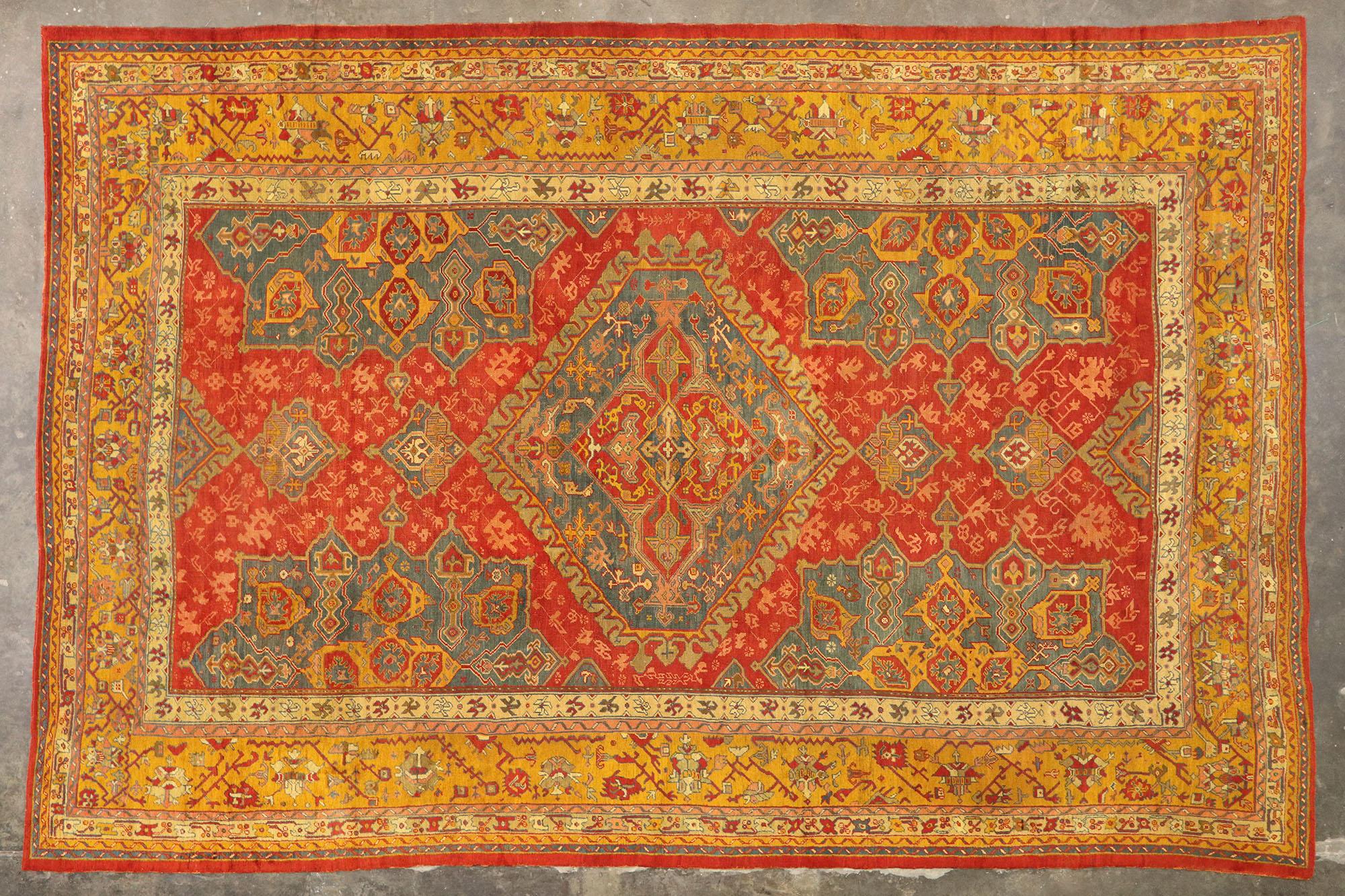 1880s Oversized Antique Turkish Smyrna Rug, Hotel Lobby Size Carpet For Sale 1