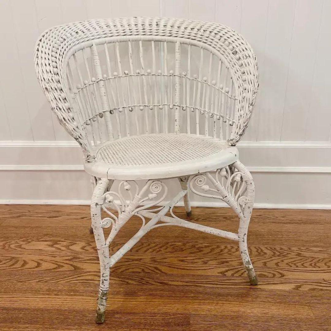Late 19th Century Antique Victorian Ball and Stick Rattan Wicker and Cane Chair  For Sale 6