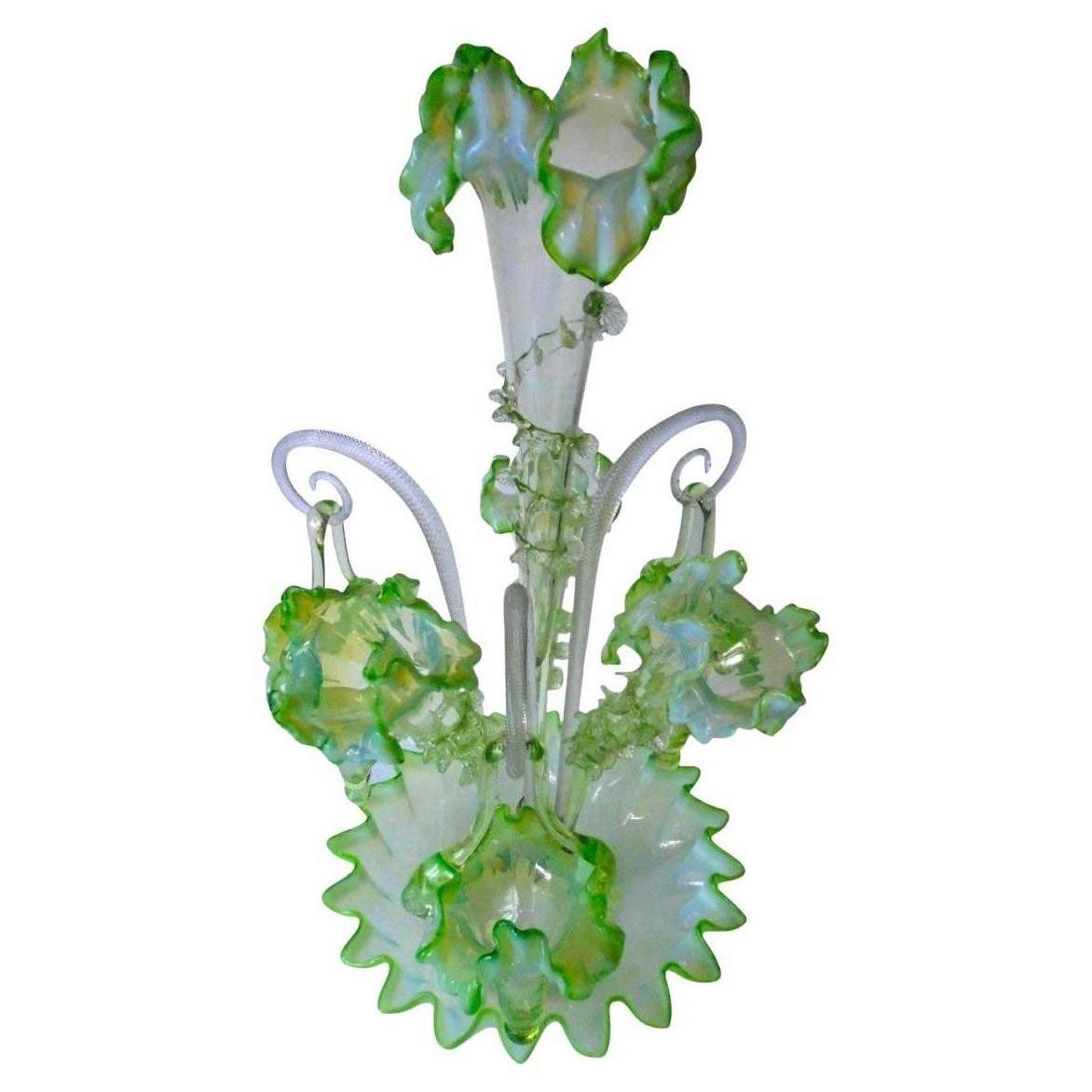 Late 19th Century Antique Victorian Glass Epergne Centerpiece For Sale