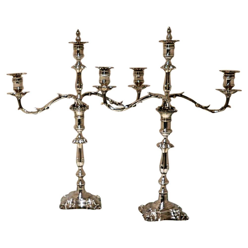 Late 19th Century Antique Victorian Pair of Silver Plated Three-Light Candelabra For Sale