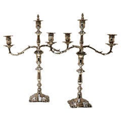 Late 19th Century Antique Victorian Pair of Silver Plated Three-Light Candelabra