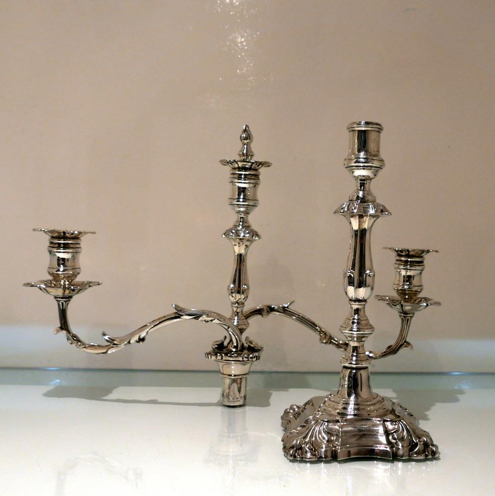 Georgian Late 19th Century Antique Victorian Pair of Silver Plated Three-Light Candelabra For Sale