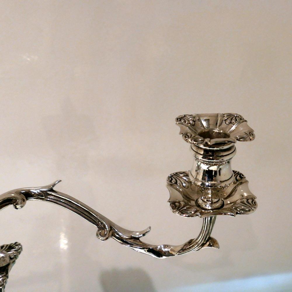 English Late 19th Century Antique Victorian Pair of Silver Plated Three-Light Candelabra For Sale