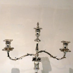 Late 19th Century Antique Victorian Pair of Silver Plated Three-Light Candelabra