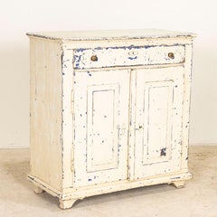 Late 19th Century Antique White Painted Narrow Rustic Sideboard Cabinet from Hun