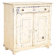 Late 19th Century Antique White Painted Narrow Rustic Sideboard Cabinet from Hun