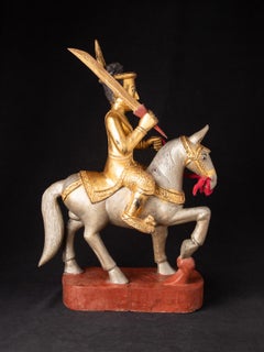 Antike NAT-Statue aus Holz auf einem Pferd aus Burma, aus dem späten 19. Jahrhundert