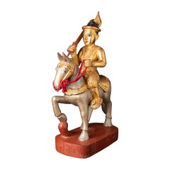 Antike NAT-Statue aus Holz auf einem Pferd aus Burma, aus dem späten 19. Jahrhundert