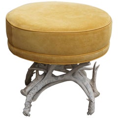 Late 19th Century Antler Stool Upholstered in Suede