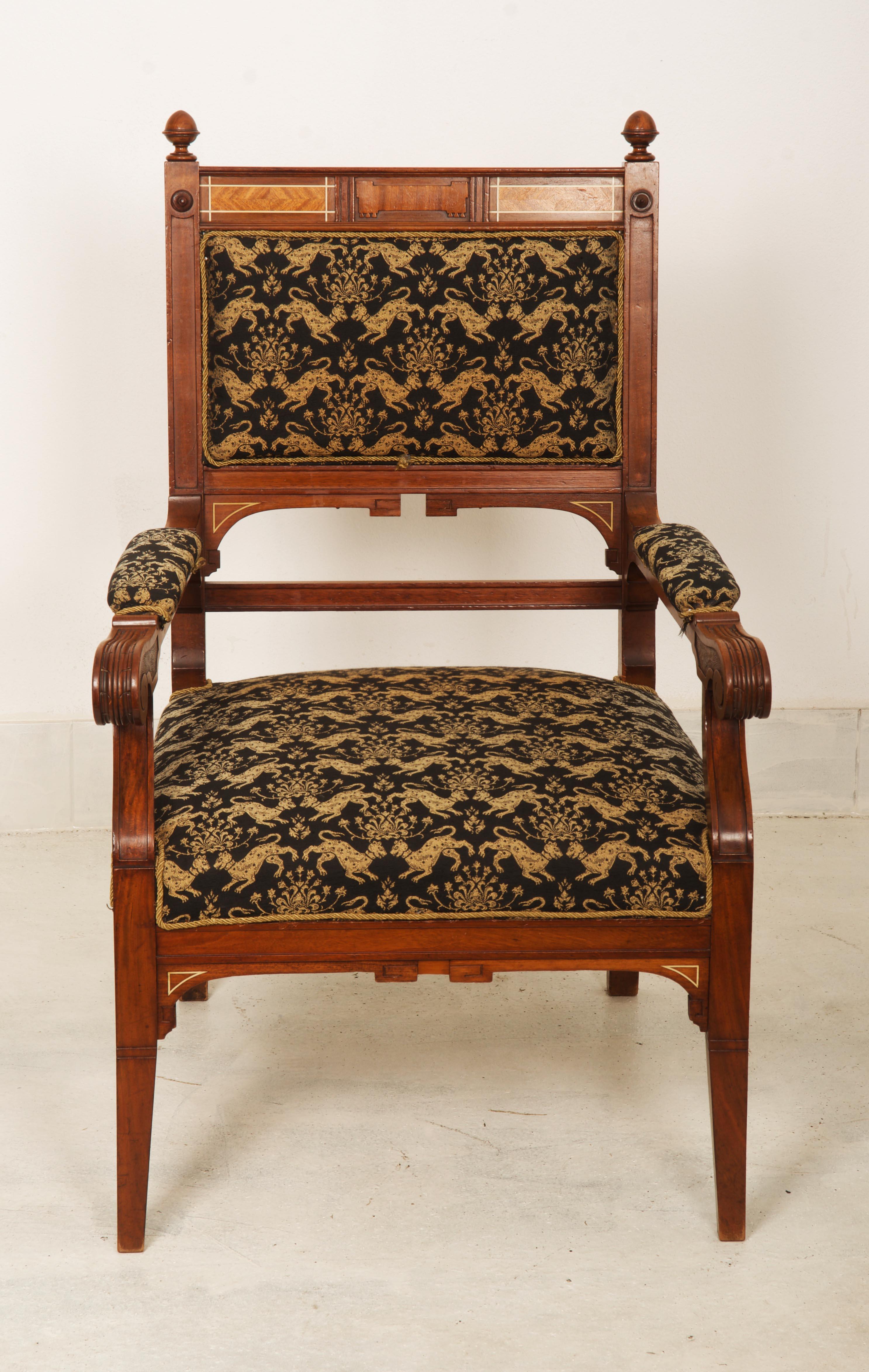 Hardwood frame with upholstered seat made in Germany in the 1880s.
     