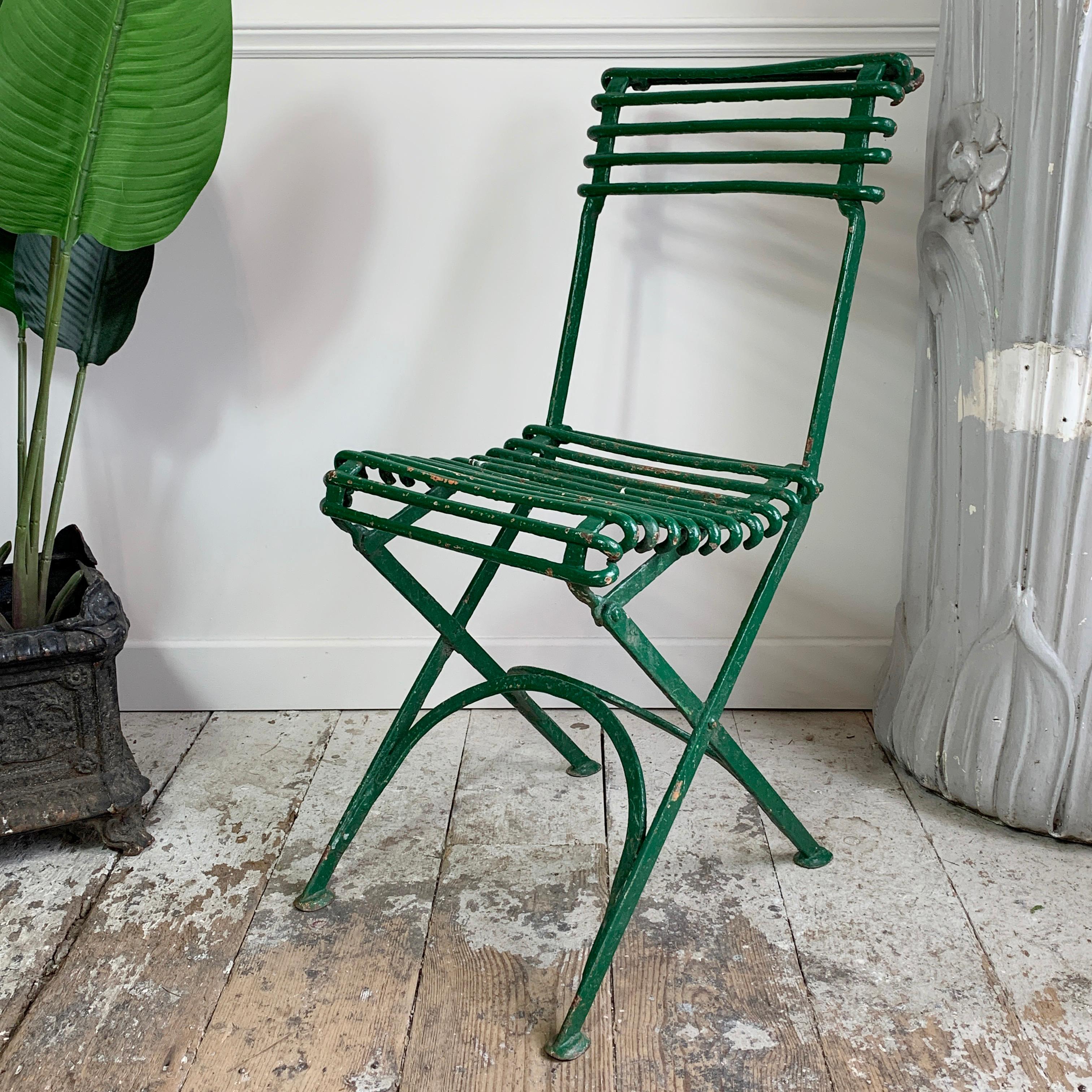 French Provincial Late 19th Century Green Arras Garden Chair For Sale