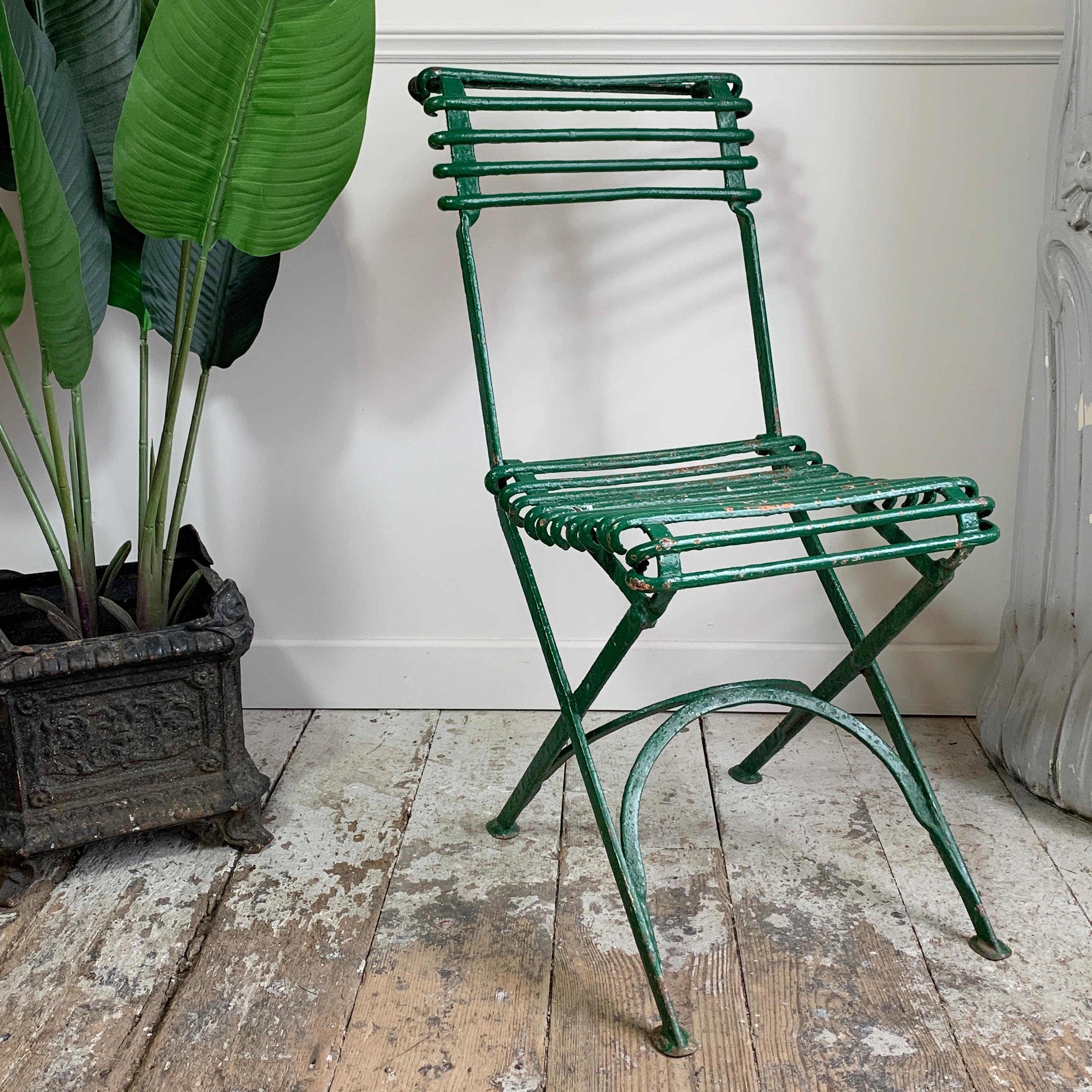 French Late 19th Century Green Arras Garden Chair For Sale