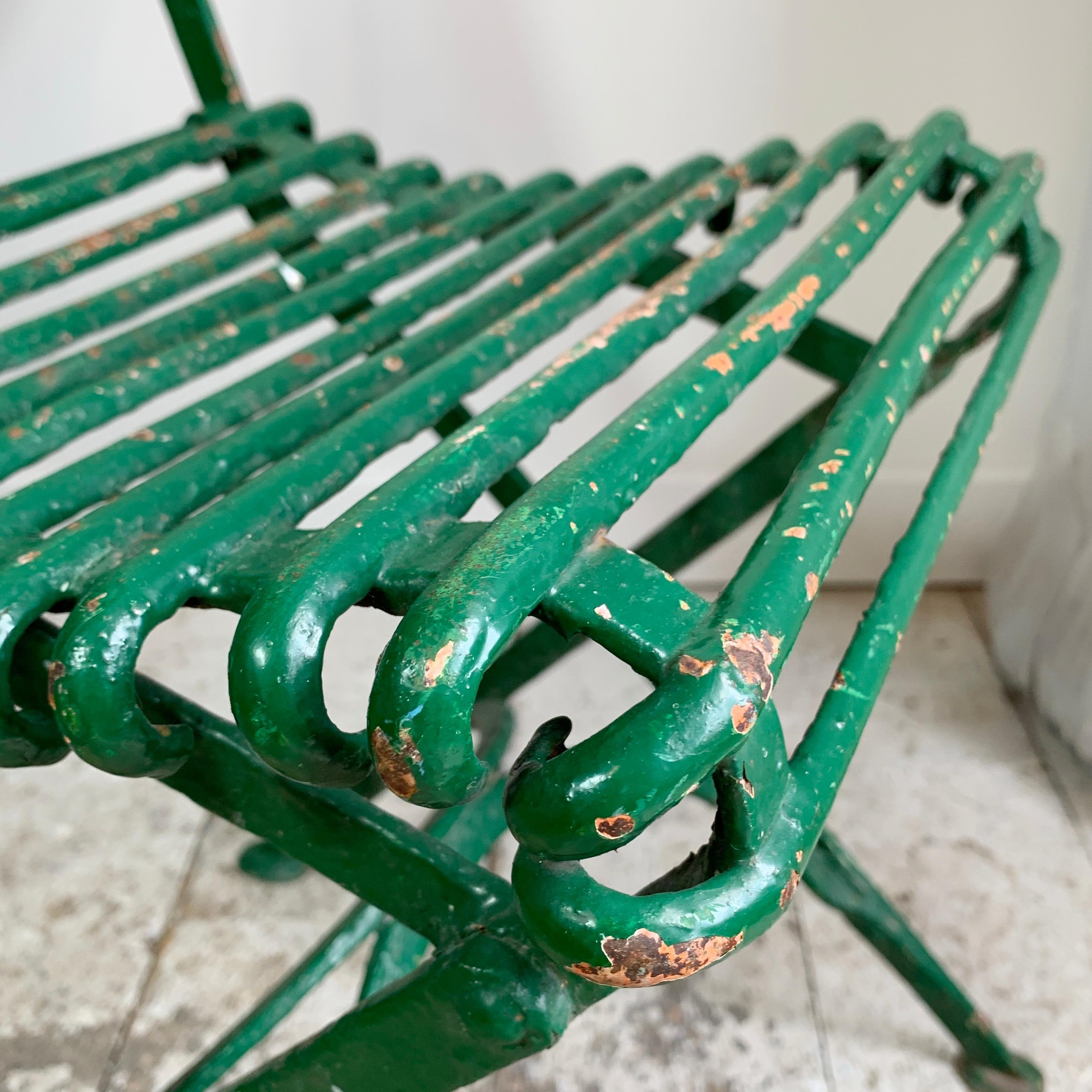 Iron Late 19th Century Green Arras Garden Chair For Sale